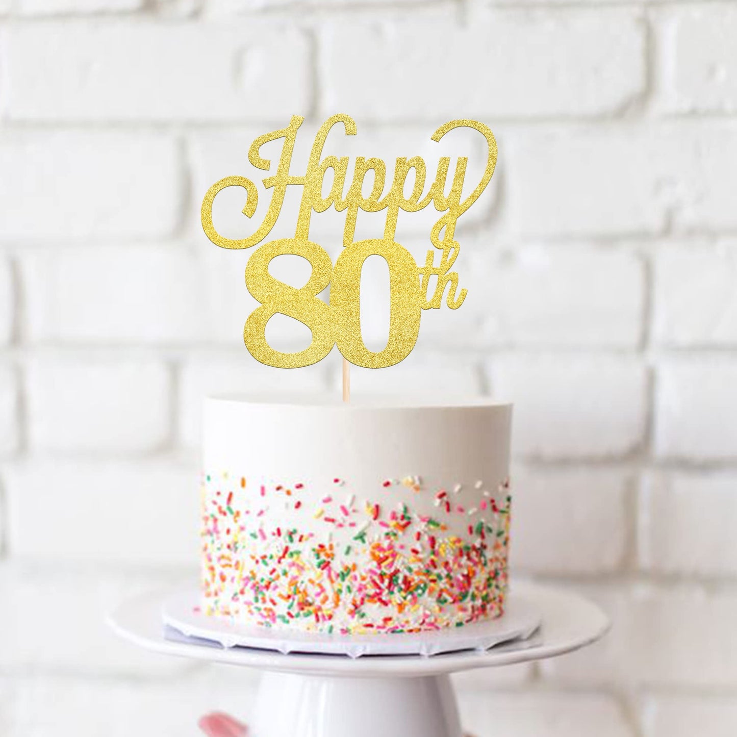 YCTHUNFISH 80th Birthday Cake Topper, Black Glitter Number 80, Bamboo Material, Gold Color, Party Decorations