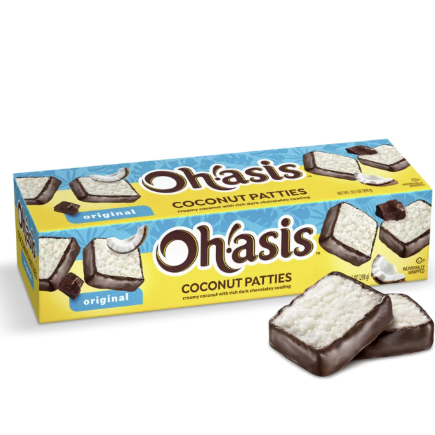 Movelo Coconut Patties Original – Dark Chocolate Covered Creamy Coconut Squares – 10.5 oz Box – Individually Wrapped Tropical Candy