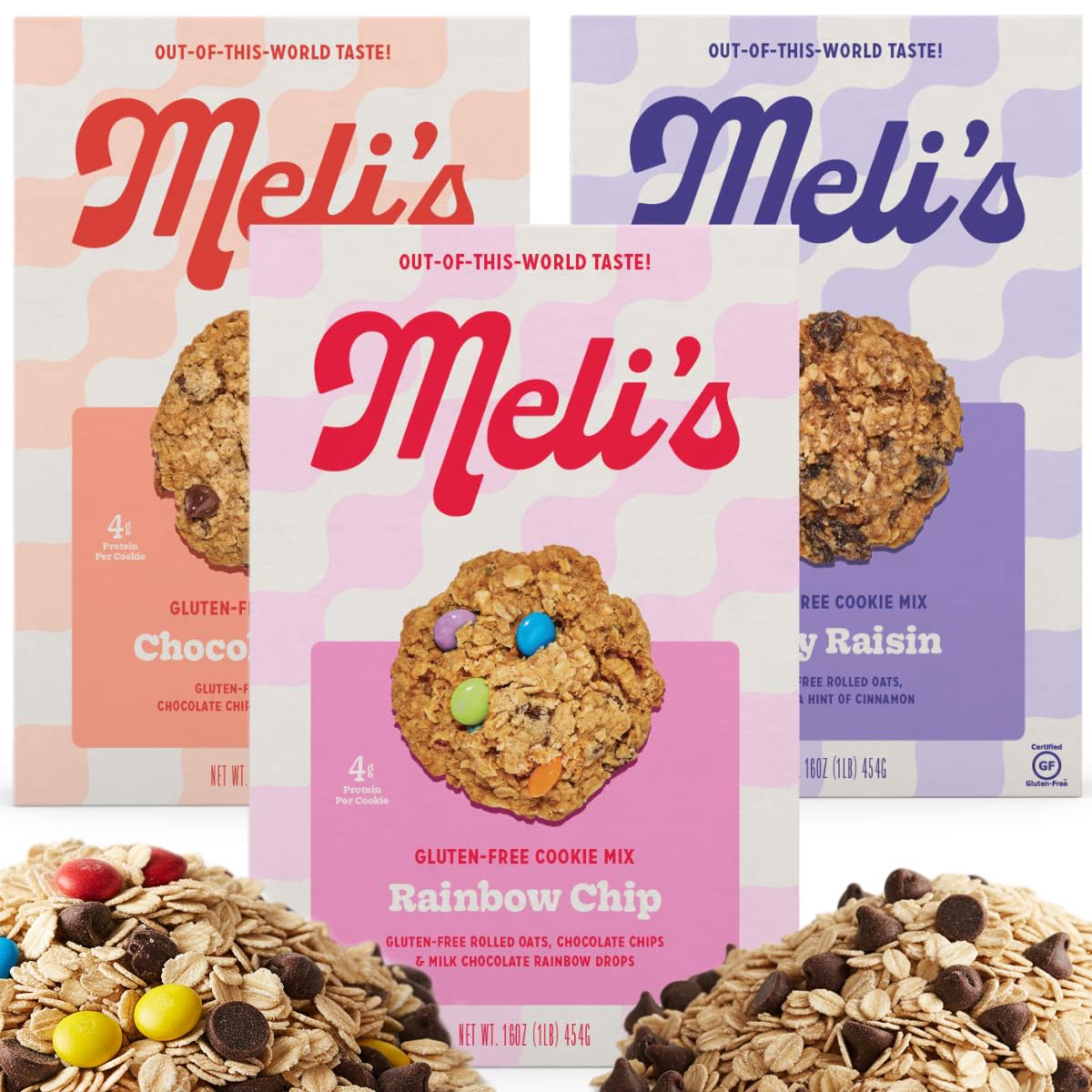Melis Gluten Free Cookie Mix  Cookies Variety Pack - Chocolate Chip  Rainbow Chip & Oatey Raisin  High Protein Baking Mix  Easy Bake Oven Mixes For Sweet Treats & Desserts  16Oz Box 3-Pack