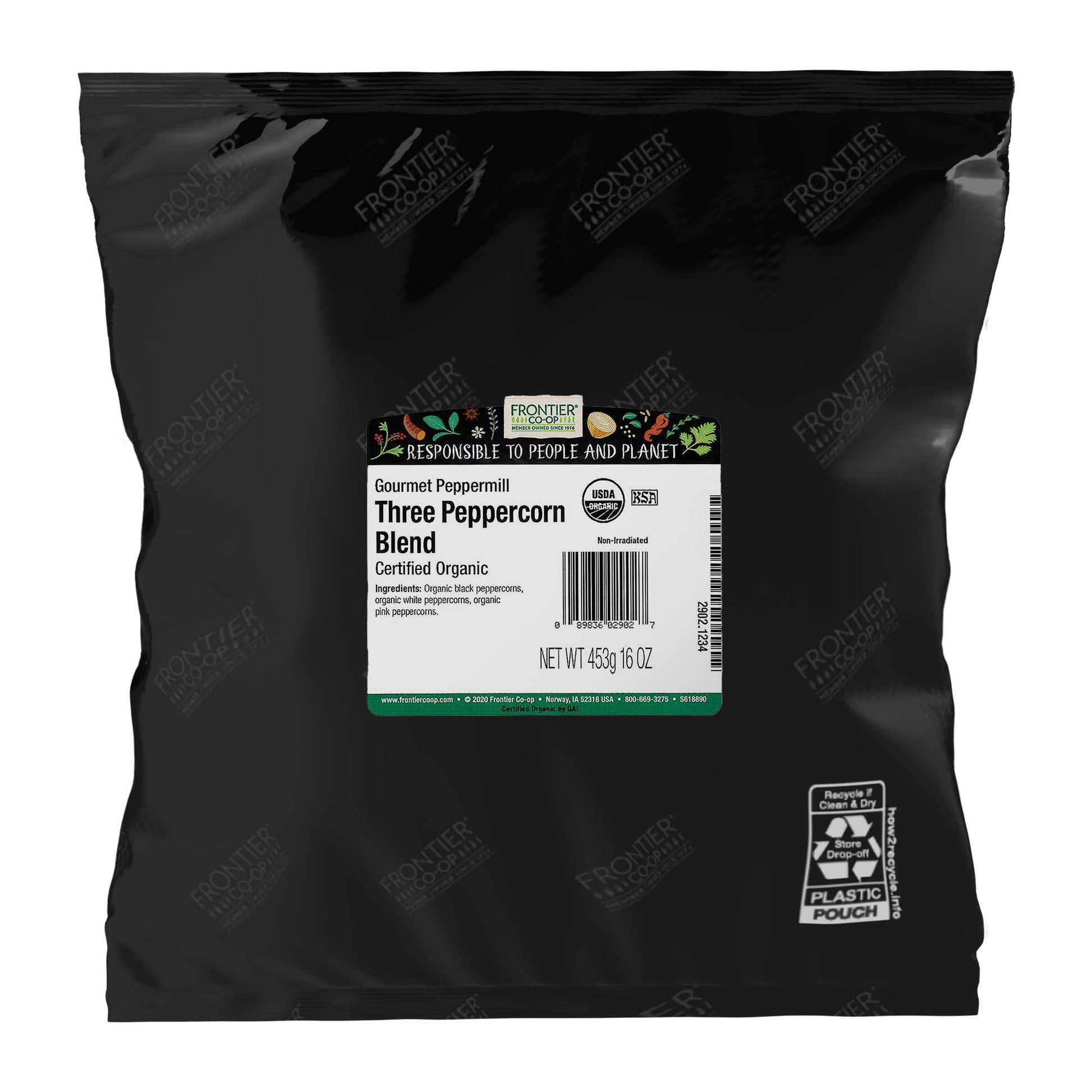 Frontier Co-Op Organic 3-Pepper Peppermill Blend  1Lb Bulk Bag - Salt-Free Gourmet Peppercorn Mix For Restaurant Supply  Grinders  Shaker Refill