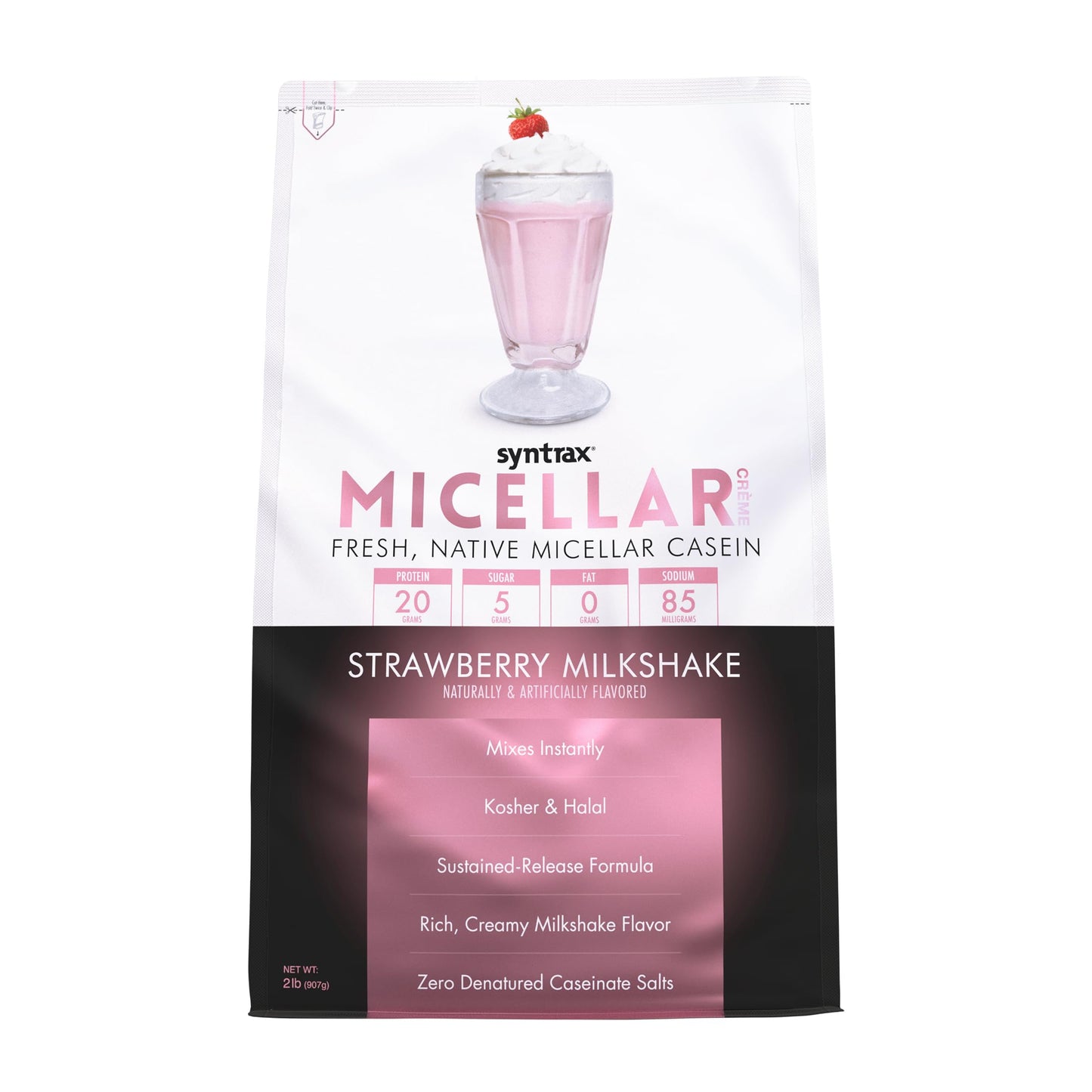 Syntrax Nutrition Micellar Creme, Fresh, Native Micellar Casein, Strawberry Milkshake, 2 lbs.
