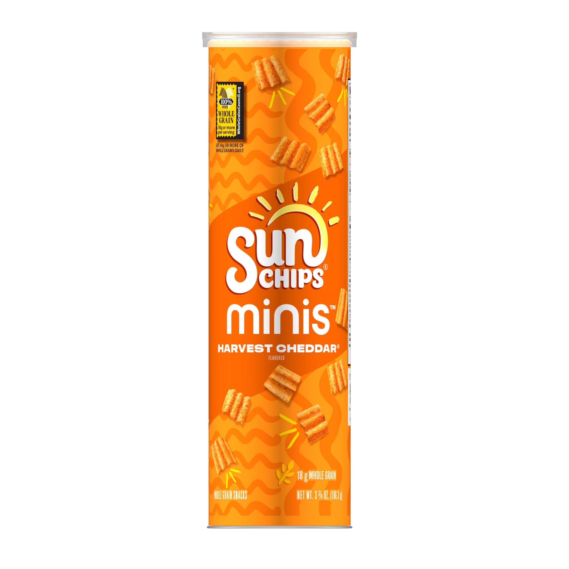 Sunchips Minis, Harvest Cheddar Whole Grain Chips, 3.75 Oz Canister