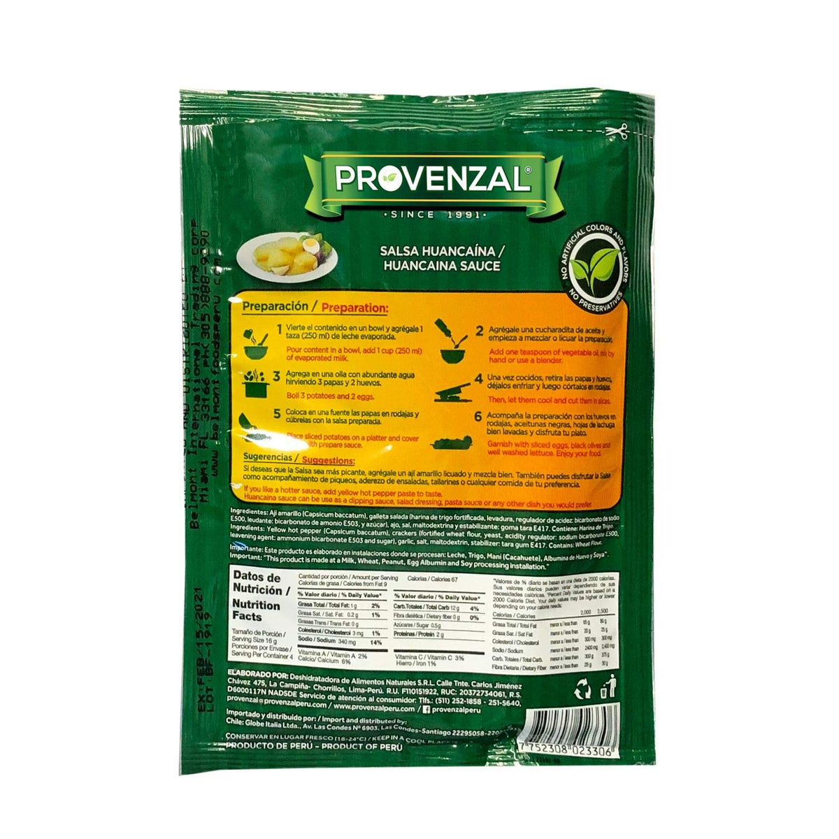 Huancaina Provenzal 3 pack of 2.2 oz each - 3 sobres
