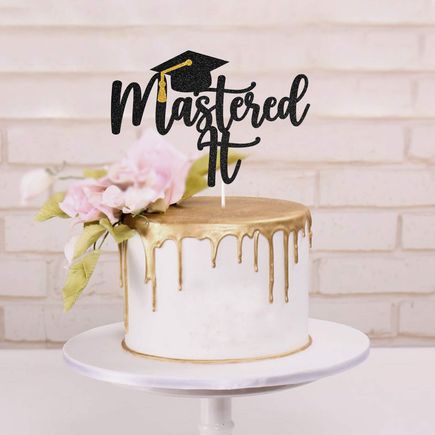 Black Glitter Mastered It Cake Topper,College Grad,Congratulations Mba Graduation Party Decorations Supplies