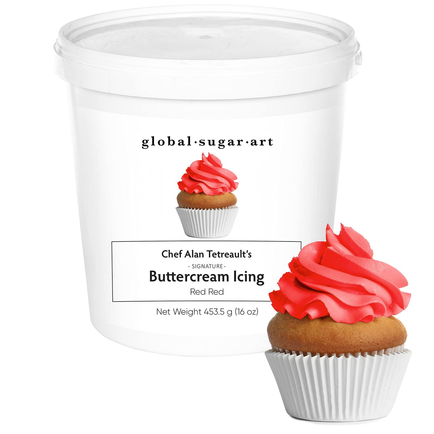Global Sugar Art Red Buttercream Frosting – Firm Icing for Cakes & Cupcakes, 16 Ounce Tub