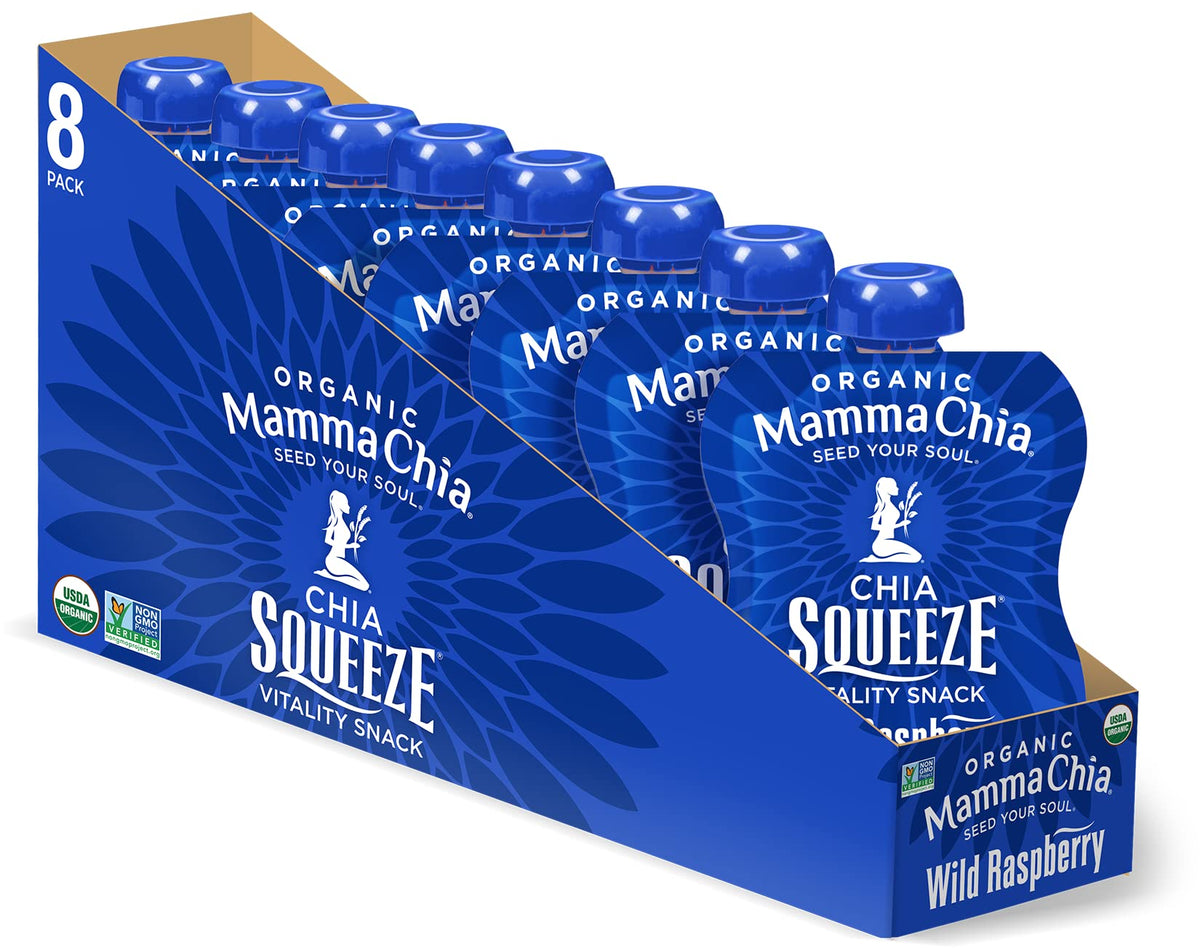 Mamma Chia Squeeze Organic Vitality Snack, Wild Raspberry, 8 Count, 3.5Oz