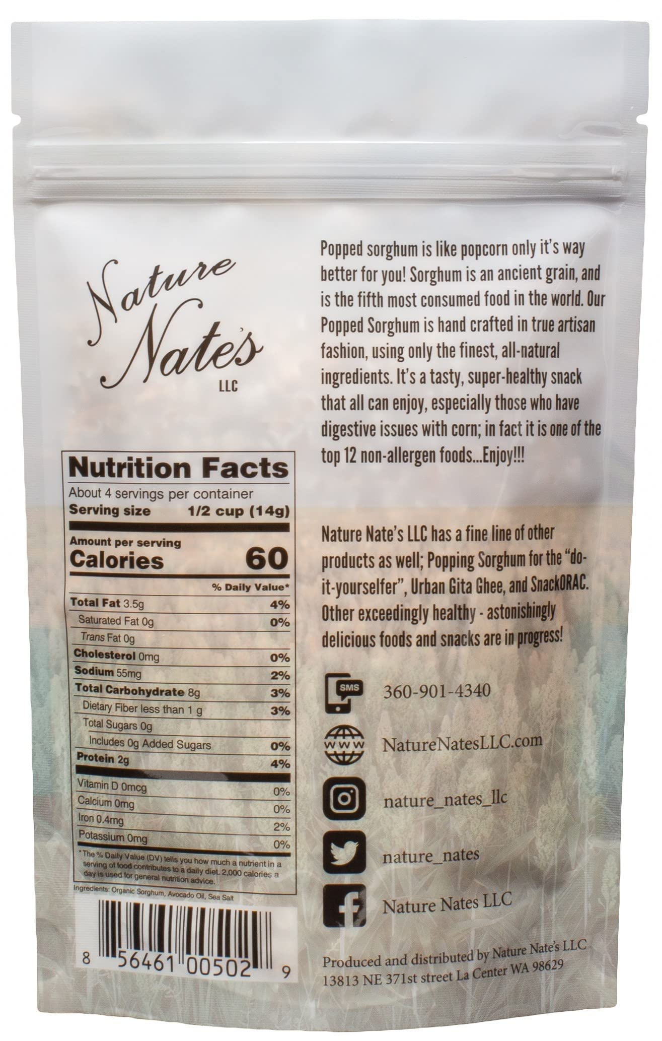Nature Nate’s Popped Sorghum - Organic Avocado Oil Sea Salt Snacks, Keto & Gluten Free, 12 Ounce (Pack of 1)