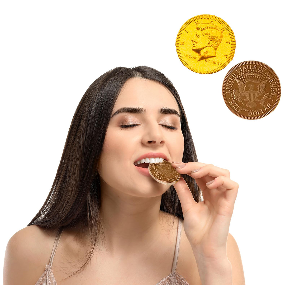 Fruidles Chocolate Coins In Mesh Bags, 10 Belgian Milk Chocolate Half-Dollar Gold Coins Per Mesh Bag, Total 27Oz Mesh Bags (18 M