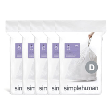 Simplehuman Code D Custom Fit Drawstring Trash Bags In Dispenser Packs, 100 Count, 20 Liter  53 Gallon, White