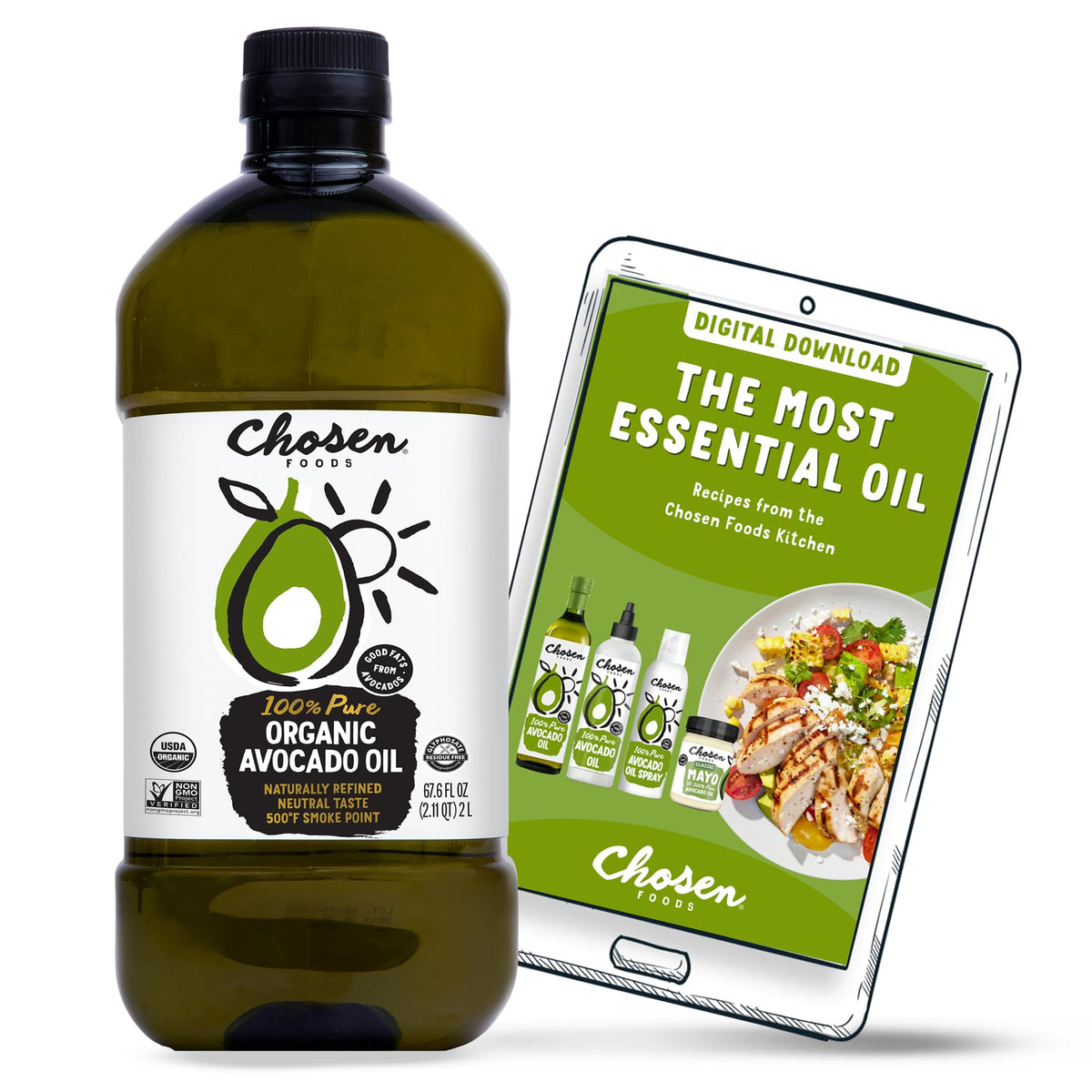Chosen Foods 100% Pure Organic Avocado Oil 2lt + Recipe eBook Bundle
