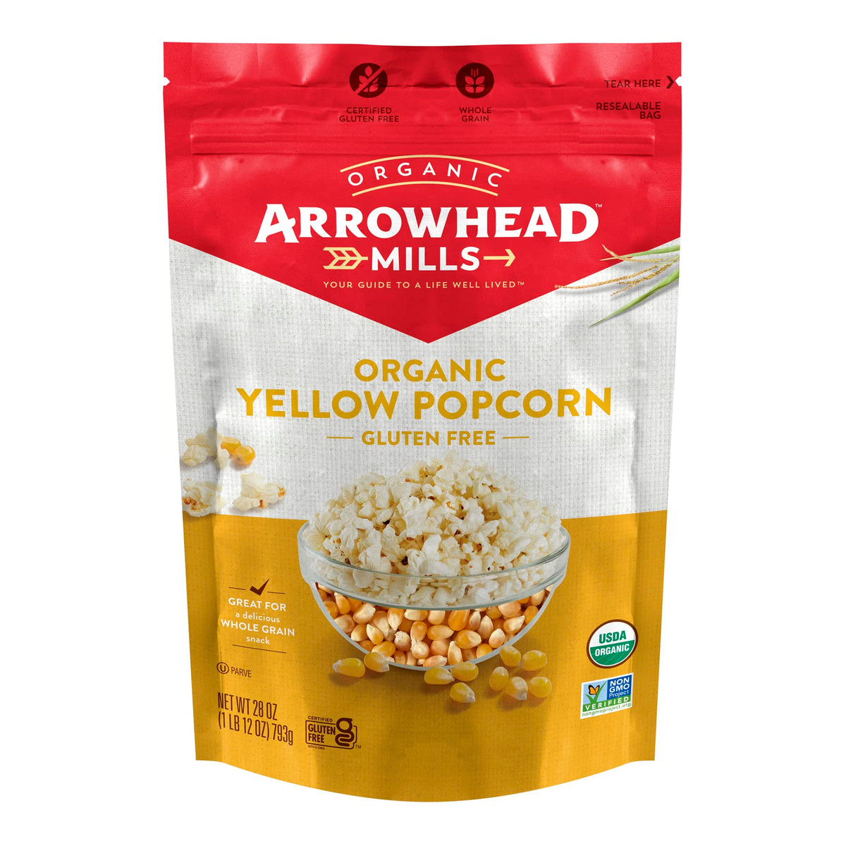 Arrowhead Mills Organic Yellow Popcorn, 28 Oz - Pack Of 2