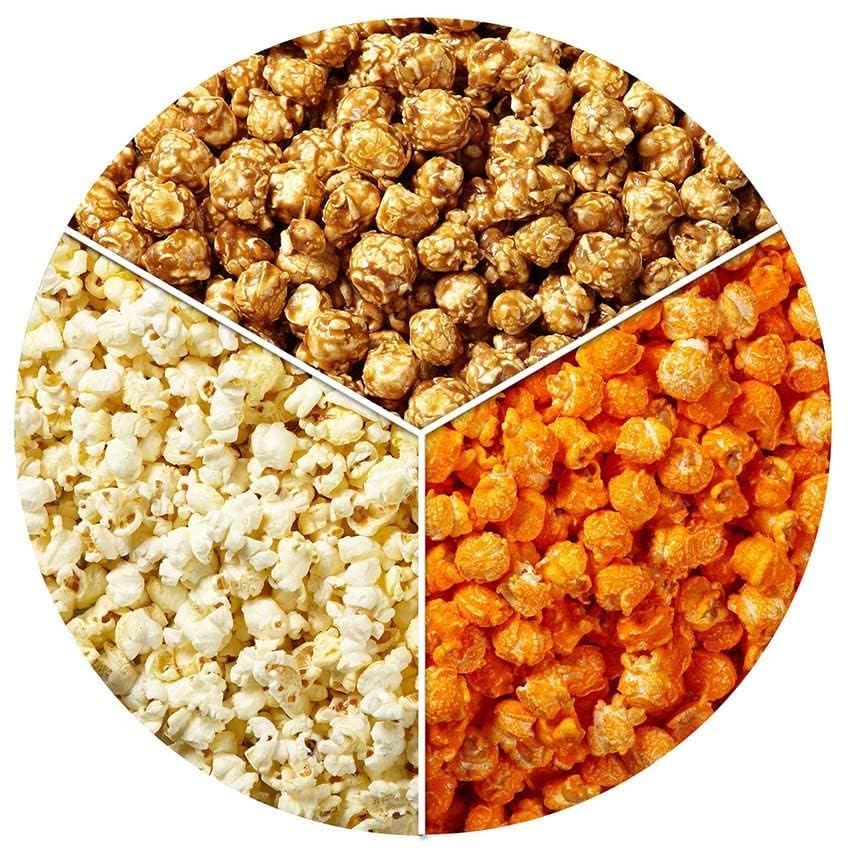 3 Flavor, 3.5 Gallon Gourmet Popcorn Tin, Butter, Caramel & Orange Cheddar Cheese, Snack Gifts, Popcorn Lovers, Movie Night Snac