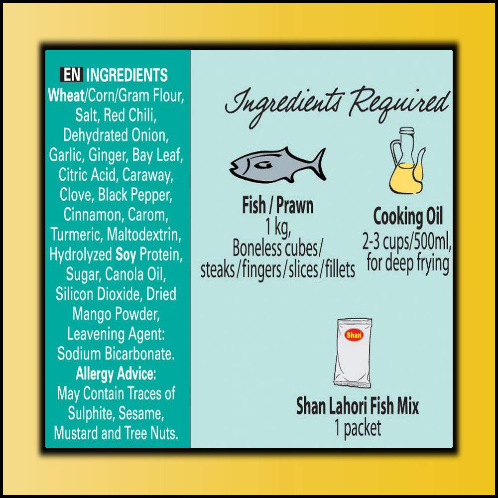 Shan Lahori Fish Recipe & Seasoning Mix, 3.5 oz (Pack of 3) - Vegetarian Spice Powder for Fried Fish