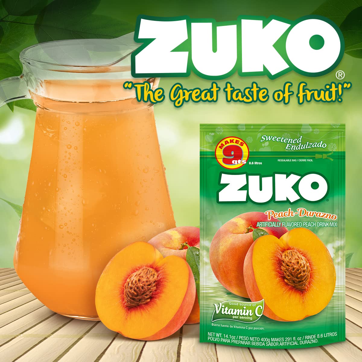 Zuko Instant Drink-Peach, 14.1-Ounce (Pack of 6)