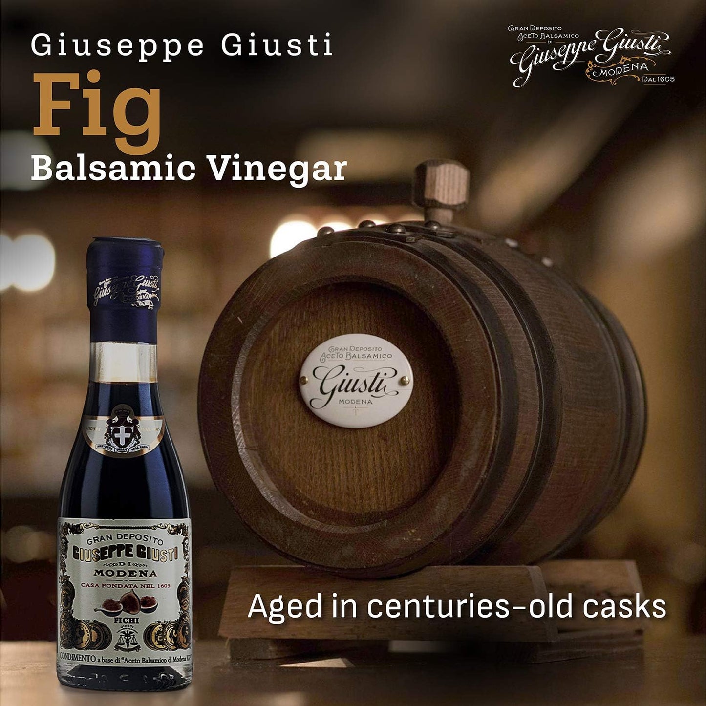 Giusti Fig Balsamic Vinegar-Based Condiment, 3.38 fl oz, Black