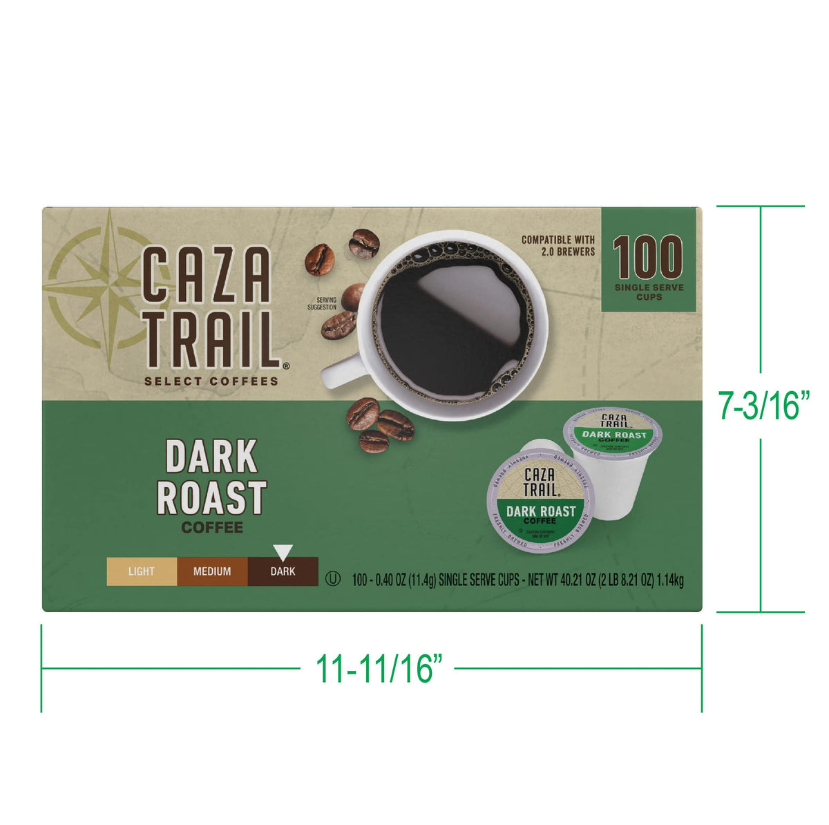 Caza Trail Coffee Pods, Dark Roast, Single Serve (Pack Of 100) (Packaging May Vary)