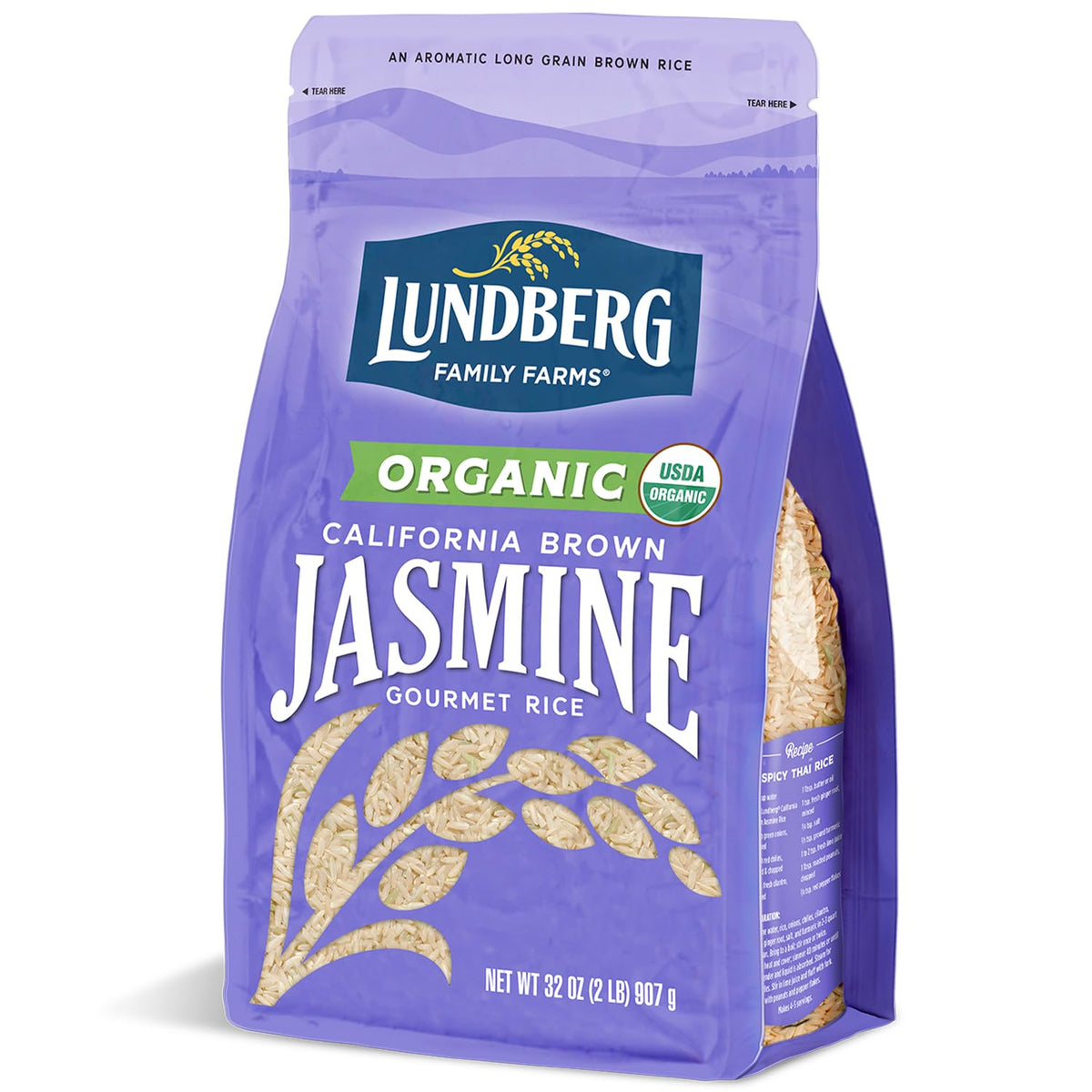 Lundberg Family Farms - Organic California Brown Jasmine Rice, Herbaceous Scent, Clings When Cooked, 100% Whole Grain, High Fibe