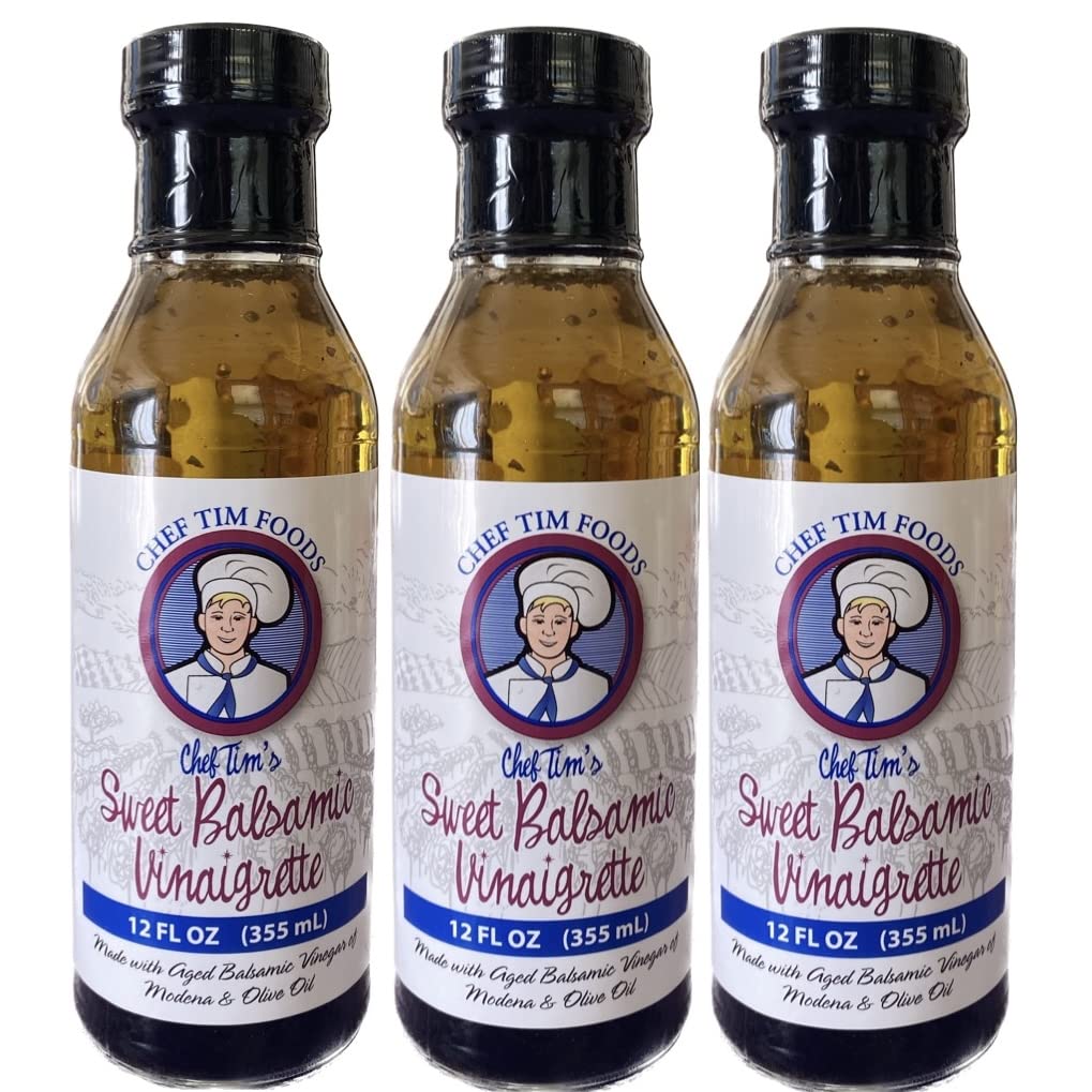 Chef Tims Sweet Balsamic Vinaigrette 12 oz. (Pack of 3) Salad Dressing & Marinade Shake, Shake, Shake. Dont Refrigerate