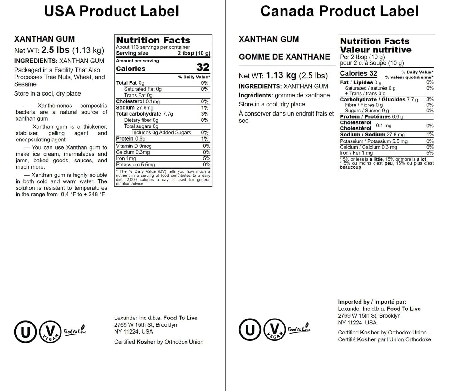 Food To Live Xanthan Gum, 2.5 Pounds - Kosher, Vegan, Keto Friendly, Pure Powder, Bulk, Great For Baking