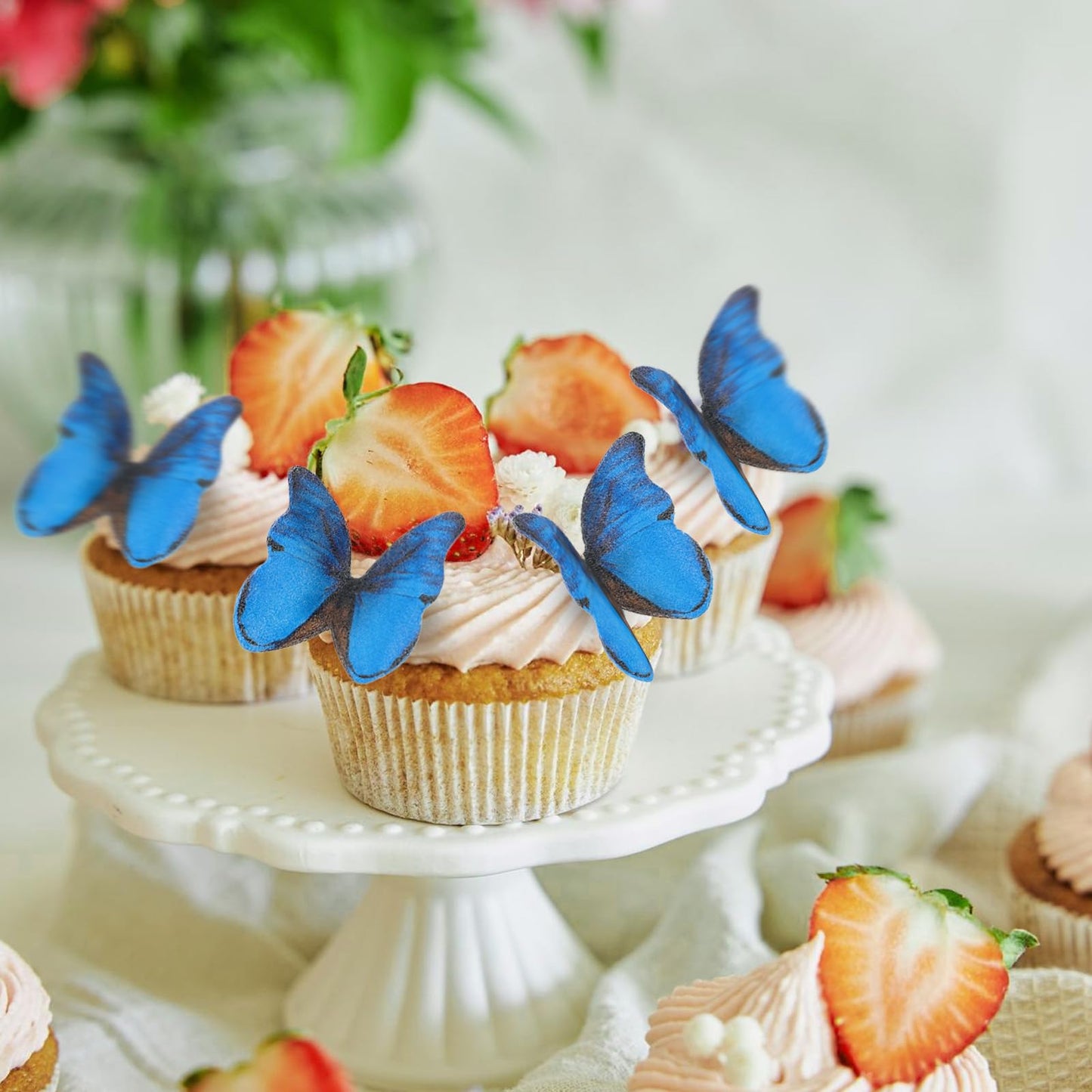 TIESOME Edible Butterflies Cake Toppers, Blue, 4.8cm x 4cm, Paper, 48 Pcs for Weddings, Birthdays, and Parties