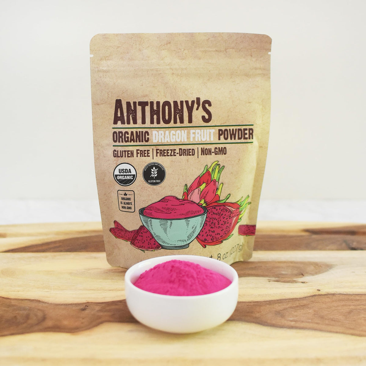 Anthonys Organic Dragon Fruit Powder, 8 oz, Freeze-Dried, Gluten Free, Non GMO