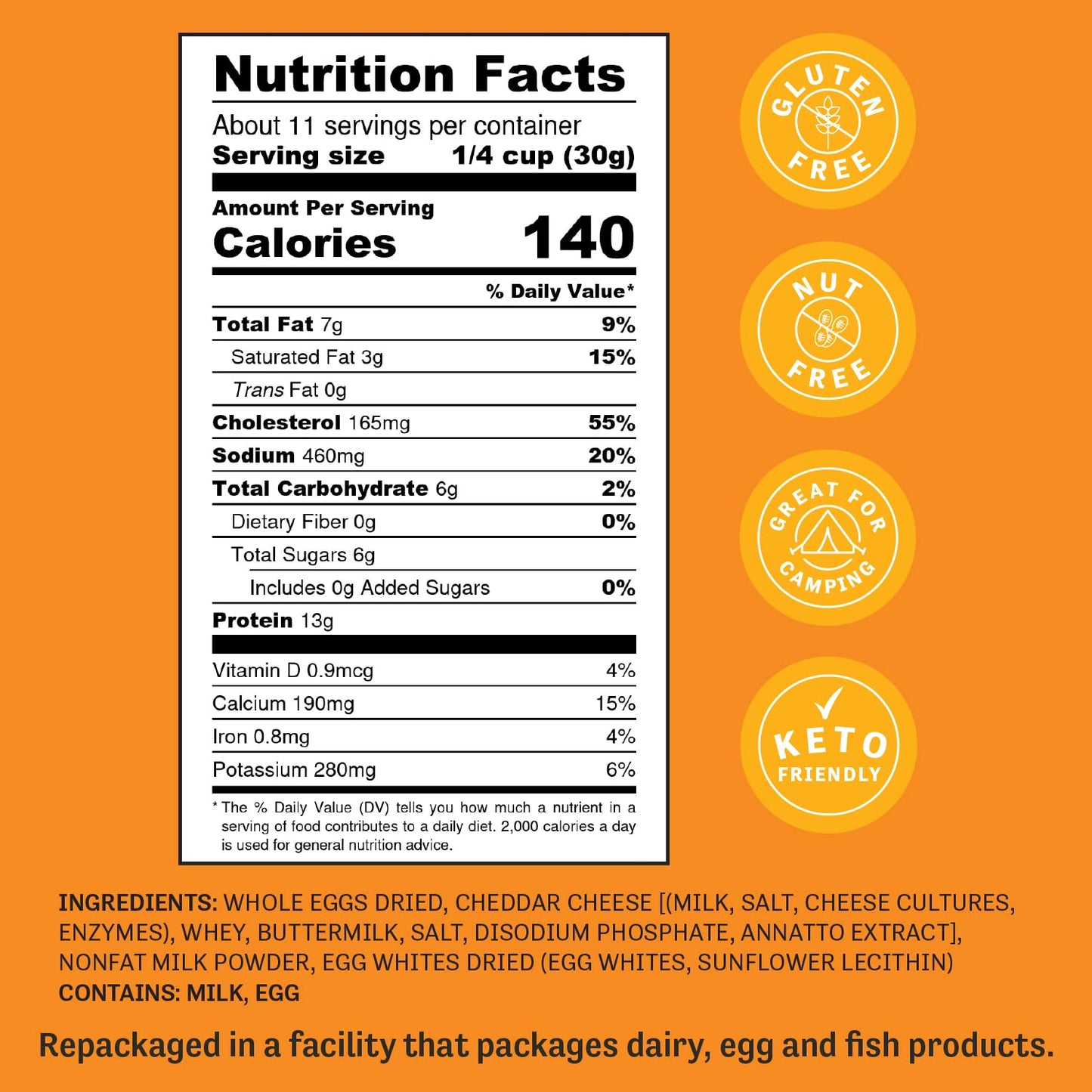 Judee s Gluten Free Cheesy Scrambled Egg Mix, 11oz, Non-GMO, Gluten-Free and Nut-Free Camping Food Essentials, Backpacking Eggs