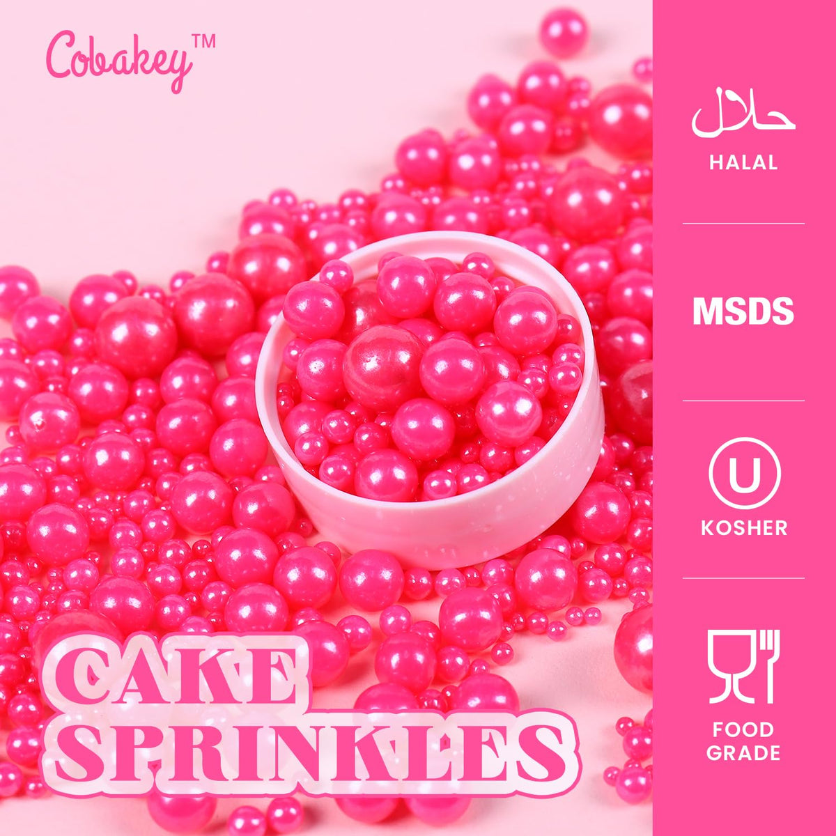 Cobakey Pink Sprinkles For Cake Decorations 3.52 Ounce Edible Pearl Sugar Sprinkles For Cupcake Toppers Wedding Party Valentines