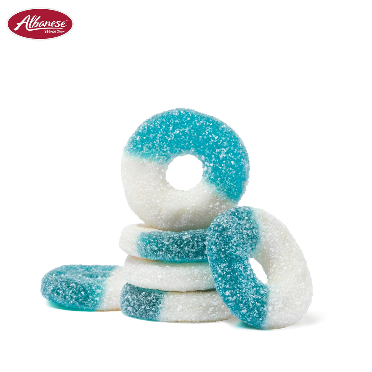 Albanese Gummi Blue Raspberry Rings, 4.5 lbs of Candy, Blue and White, Model 50131