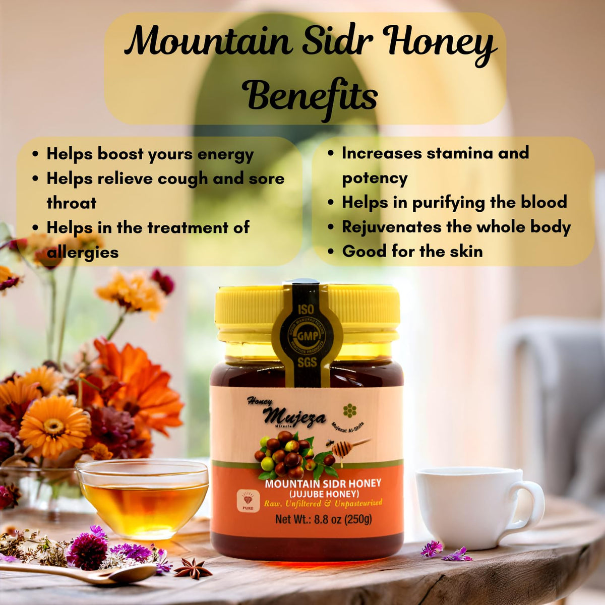 Authentic Mountain Sidr Honey- ??? ??? ???? ???? - Jujube Honey, Equal To Manuka Effectiveness Gluten Free 100% Natural Raw Liqu