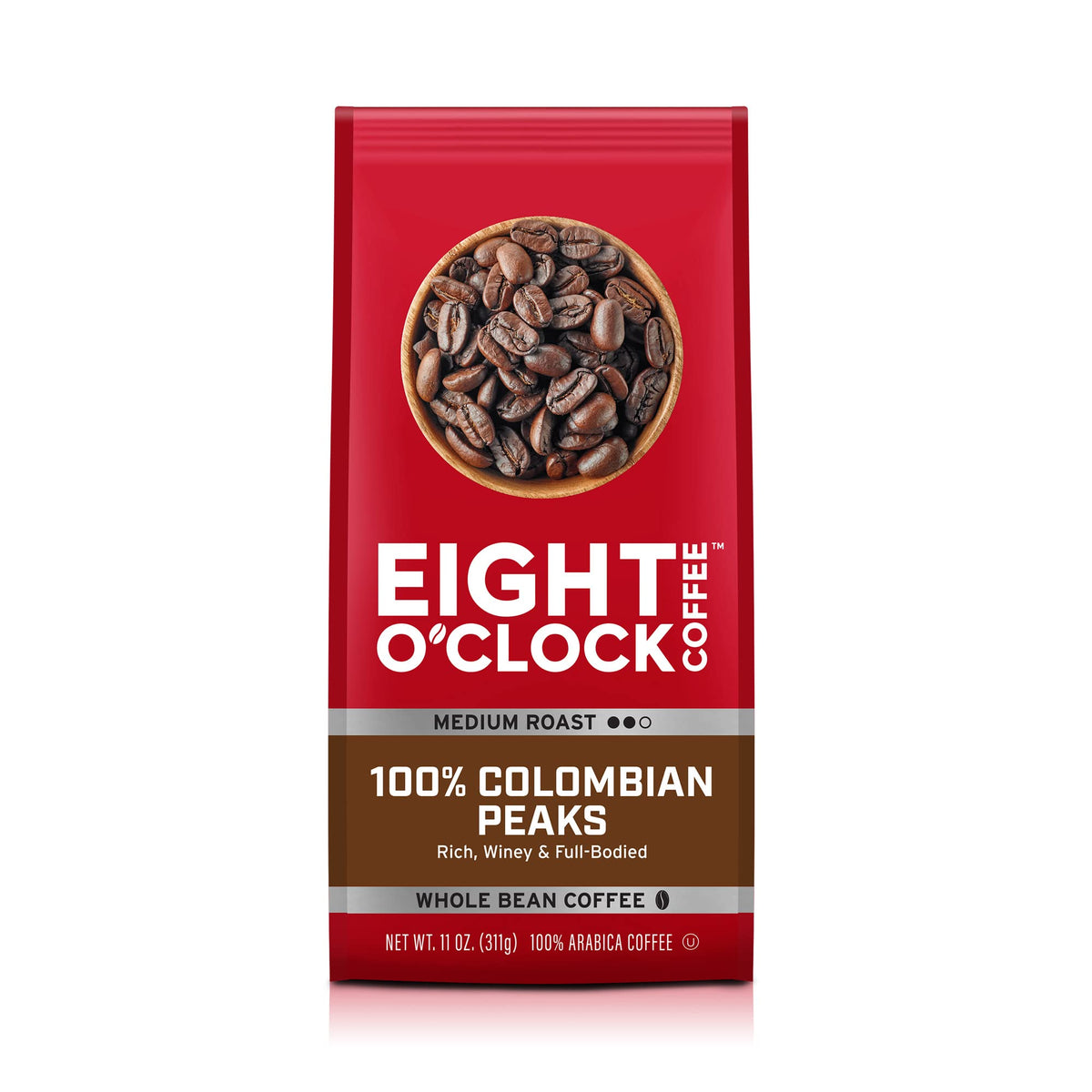 Eight OClock Coffee Whole Bean, 100% Colombian Peaks, Medium Roast, 11 Oz, Kosher Certified