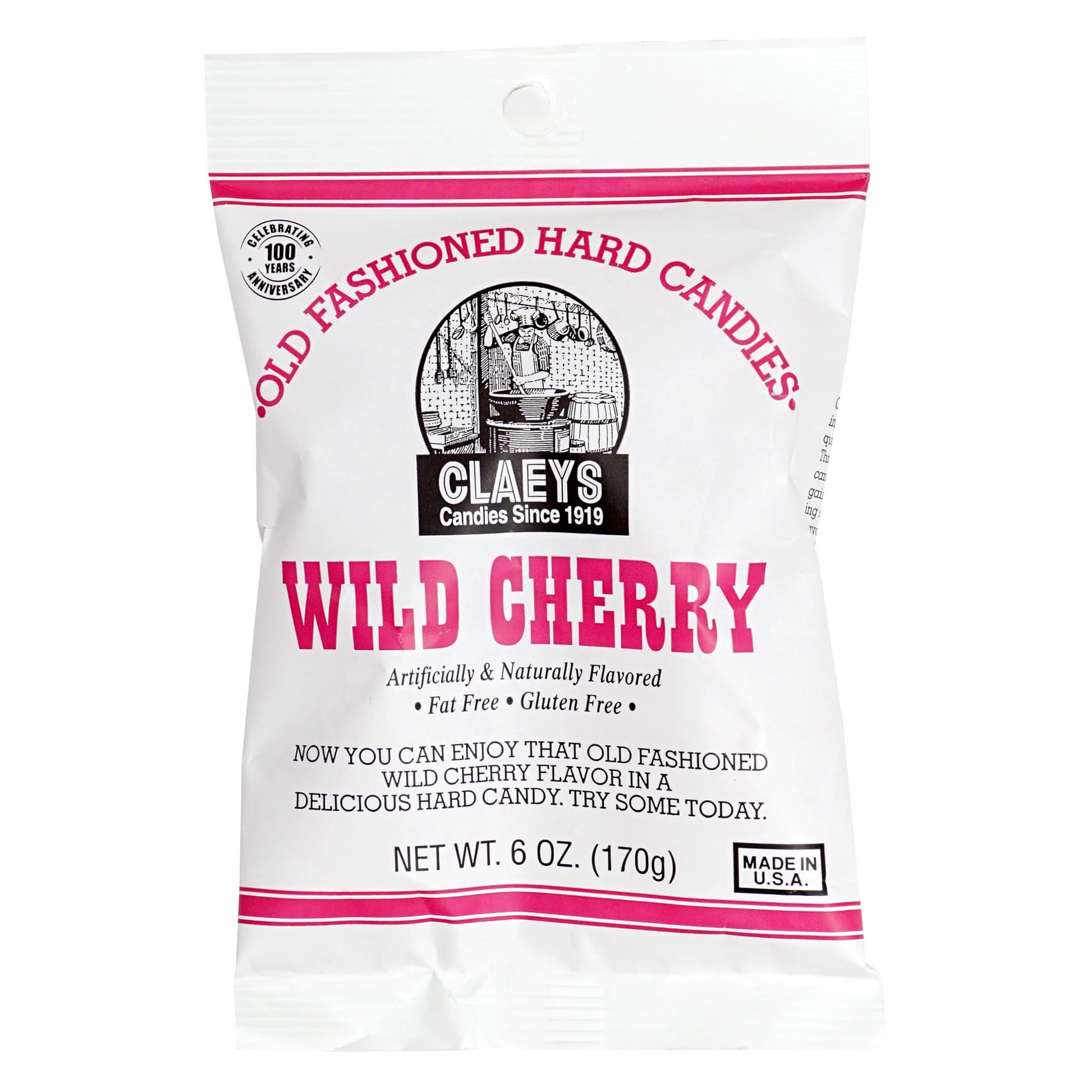 Claeys Sanded Wild Cherry Drops, 6 Oz Bag - 1 Pack, Hard Sour Candy, Wild Cherry Flavored Candy