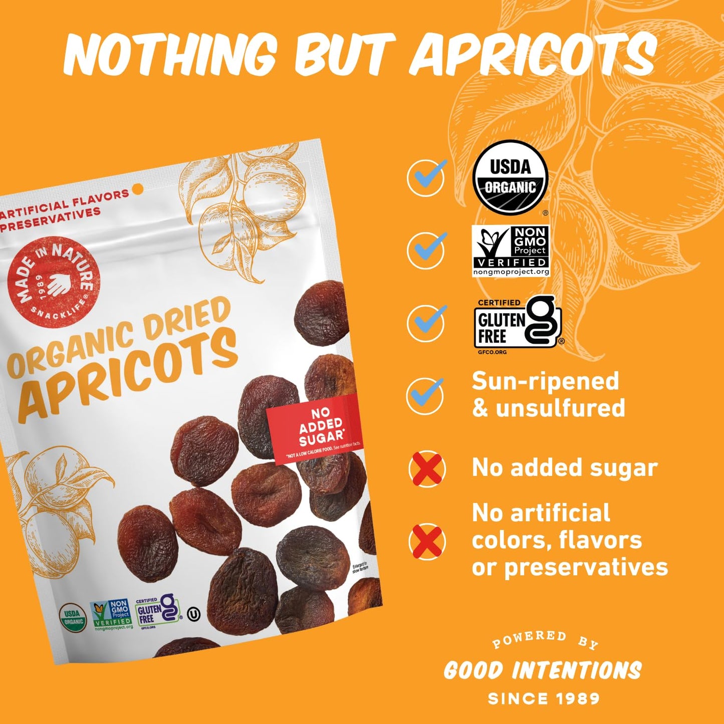 Made in Nature Organic Dried Apricots, 28oz (Pack of 1), Non-GMO Vegan Dried Fruit Snack