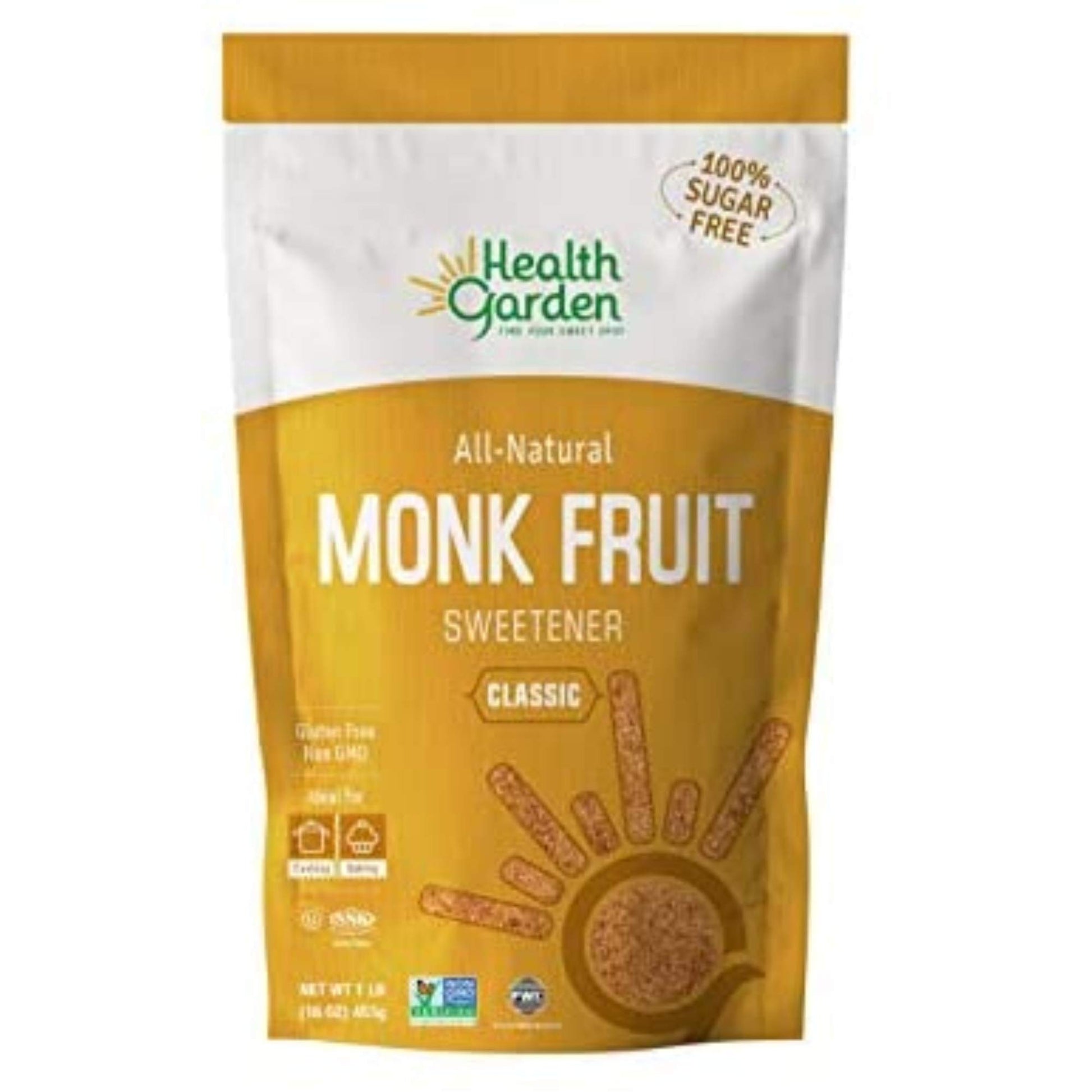 HEALTH GARDEN Monk Fruit Sweetener - Non GMO, Gluten Free, Keto Friendly - 16 Ounce (Pack of 1)