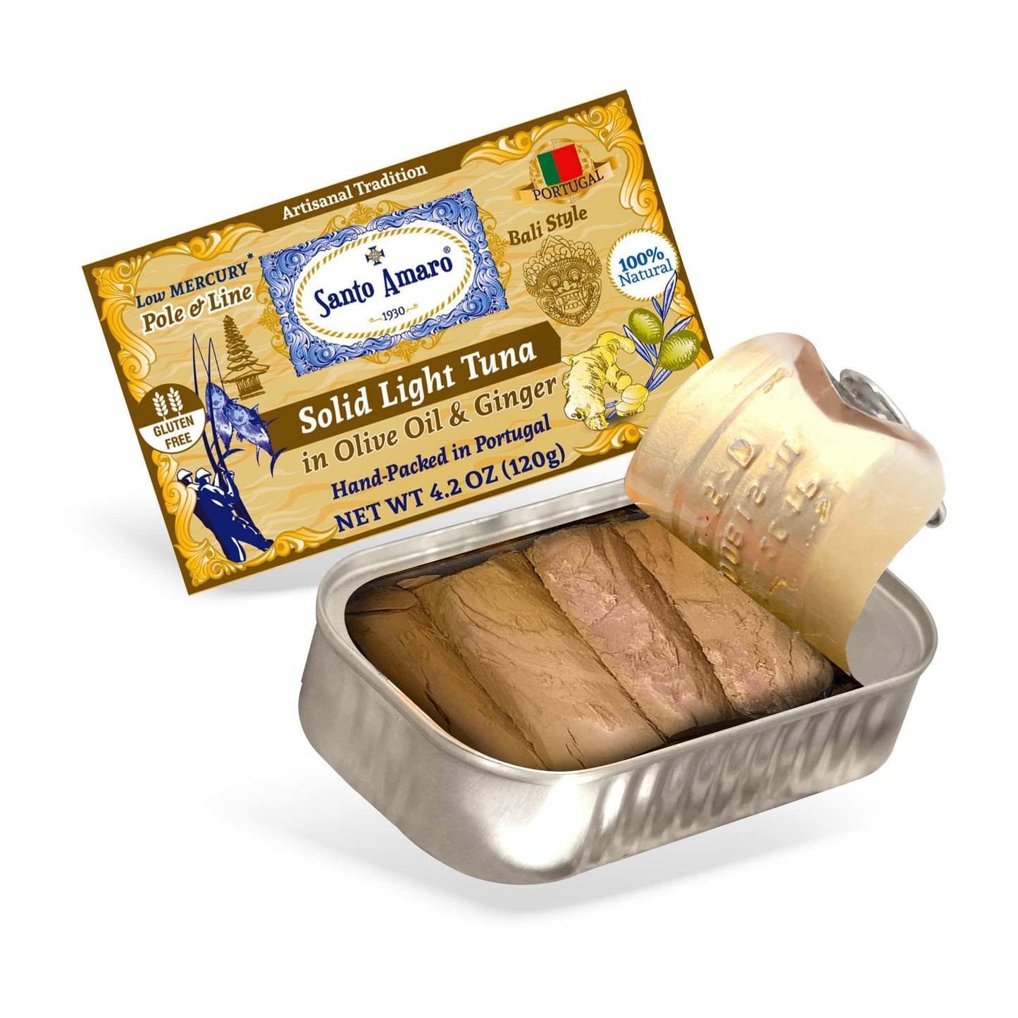 Santo Amaro Artisanal Wild Tuna Fillets in Olive Oil & Ginger, 4.2 oz (Pack of 6), Wild Caught, High Protein, Low Mercury