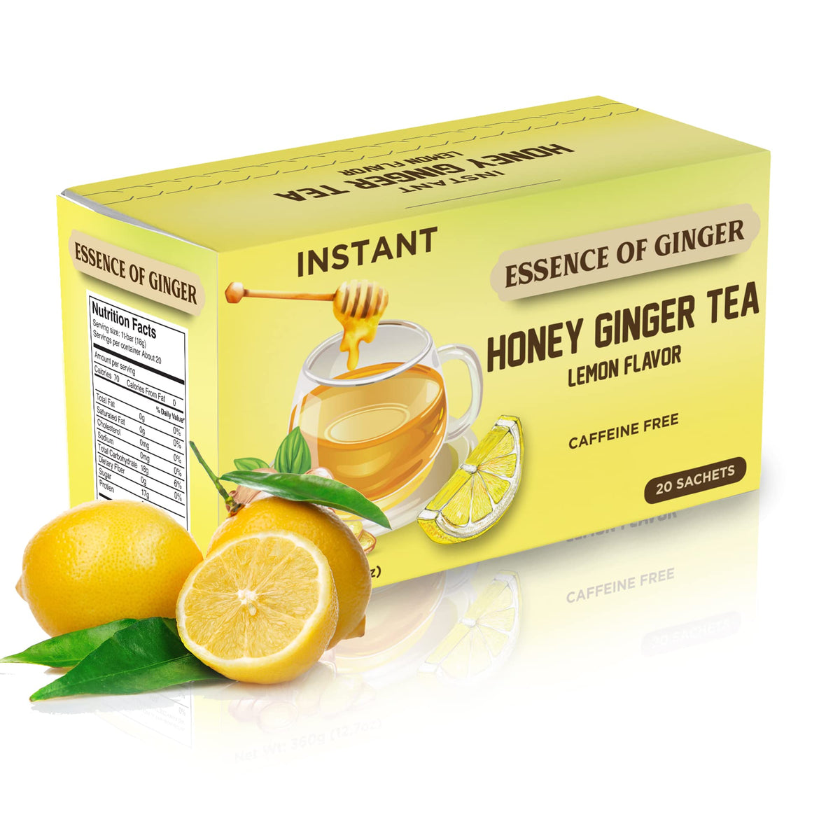 Natural Honey Lemon Flavor Blendger Herbal Tea 20 Sachet Packets Instant Beverage 18 Grams Made With Real Pure Honey  Fresh Flavor Blendger Root And Refreshing Lemon Citrus - Energy Blend Free