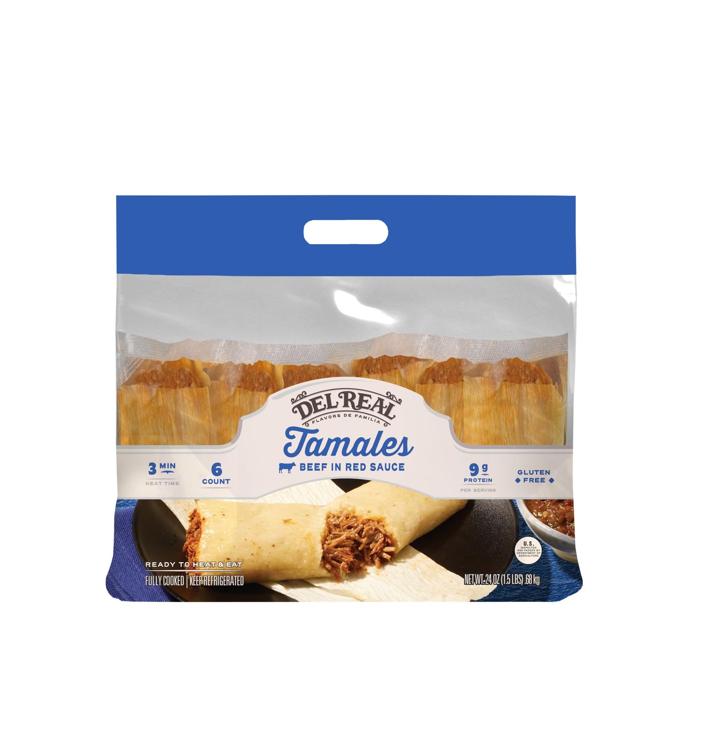 Del Real Foods Beef in Red Sauce Tamales, 6ct (24 Ounce)