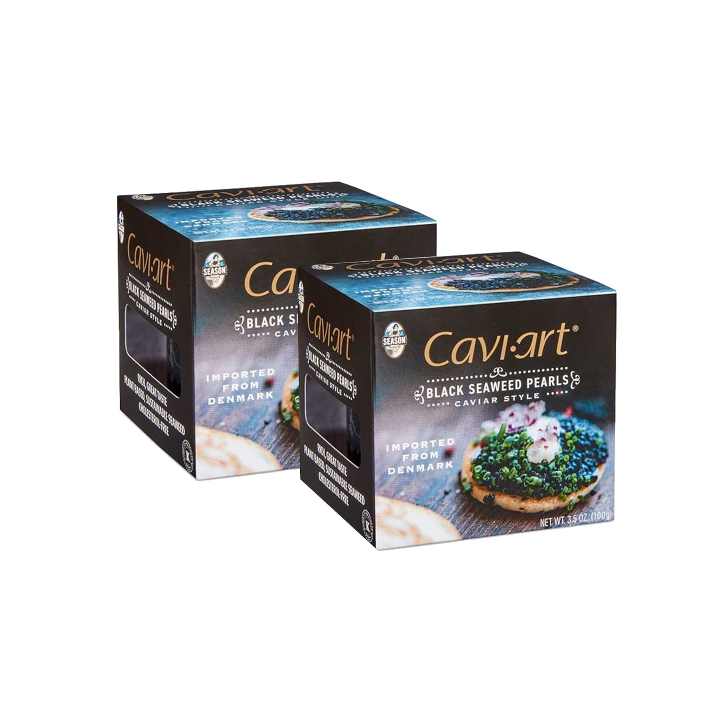 Season Caviart Black Seaherbal Product Pearls - Vegan Caviar  Award-Winning  Keto Snacks  Gluten-Free  Soy-Free  Cholesterol-Free  Plant-Based  Full Of Vitamins  Kosher Caviar  Made In Denmark - 3.5 Oz  2-Pack