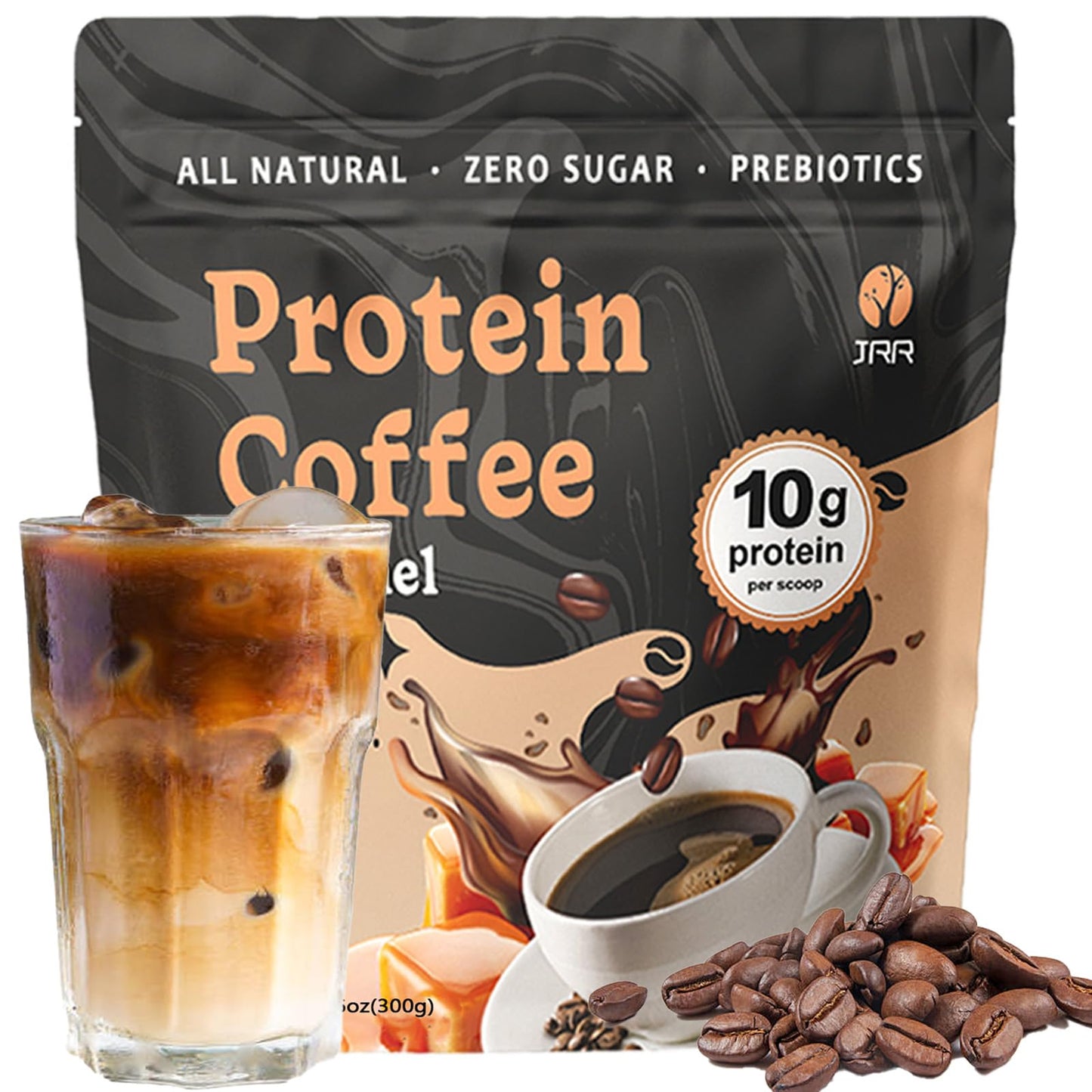 Caramel Protein Coffee Powder - enhanced Whey Protein & Instant 100% Arabica Coffee  Low Carb  No Added Sugar  No Artificial Sweeteners or Flavors  300g (1pc)