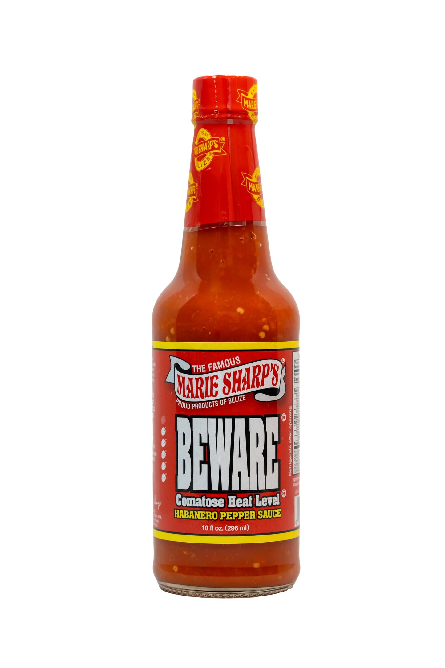Marie Sharps BEWARE Comatose Heat Level Habanero Pepper Sauce, 10 oz | Extreme Heat Hot Sauce from Belize | All-Natural, No Pres