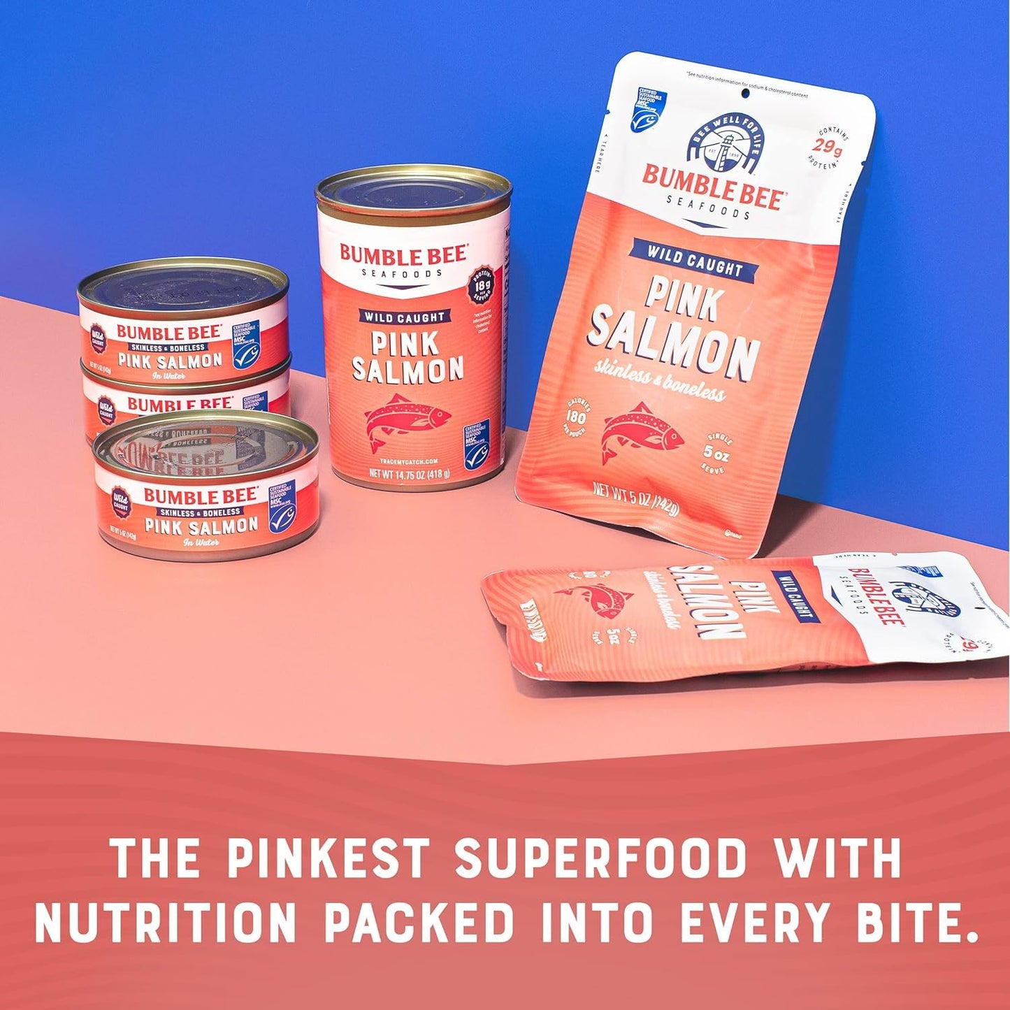 Bumble Bee Canned Pink Salmon - Skinless & Boneless, 5 oz - Premium Wild Caught, 20g Protein, Gluten Free, Kosher, MSC Certified