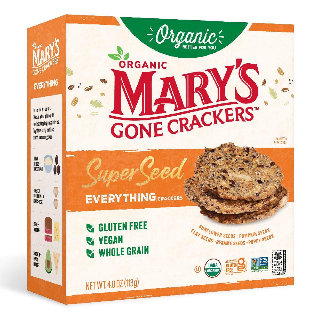 Marys Gone Crackers Super Seed Crackers, Everything, 4 Ounce (Pack of 1), Organic Plant Based Protein, Gluten Free