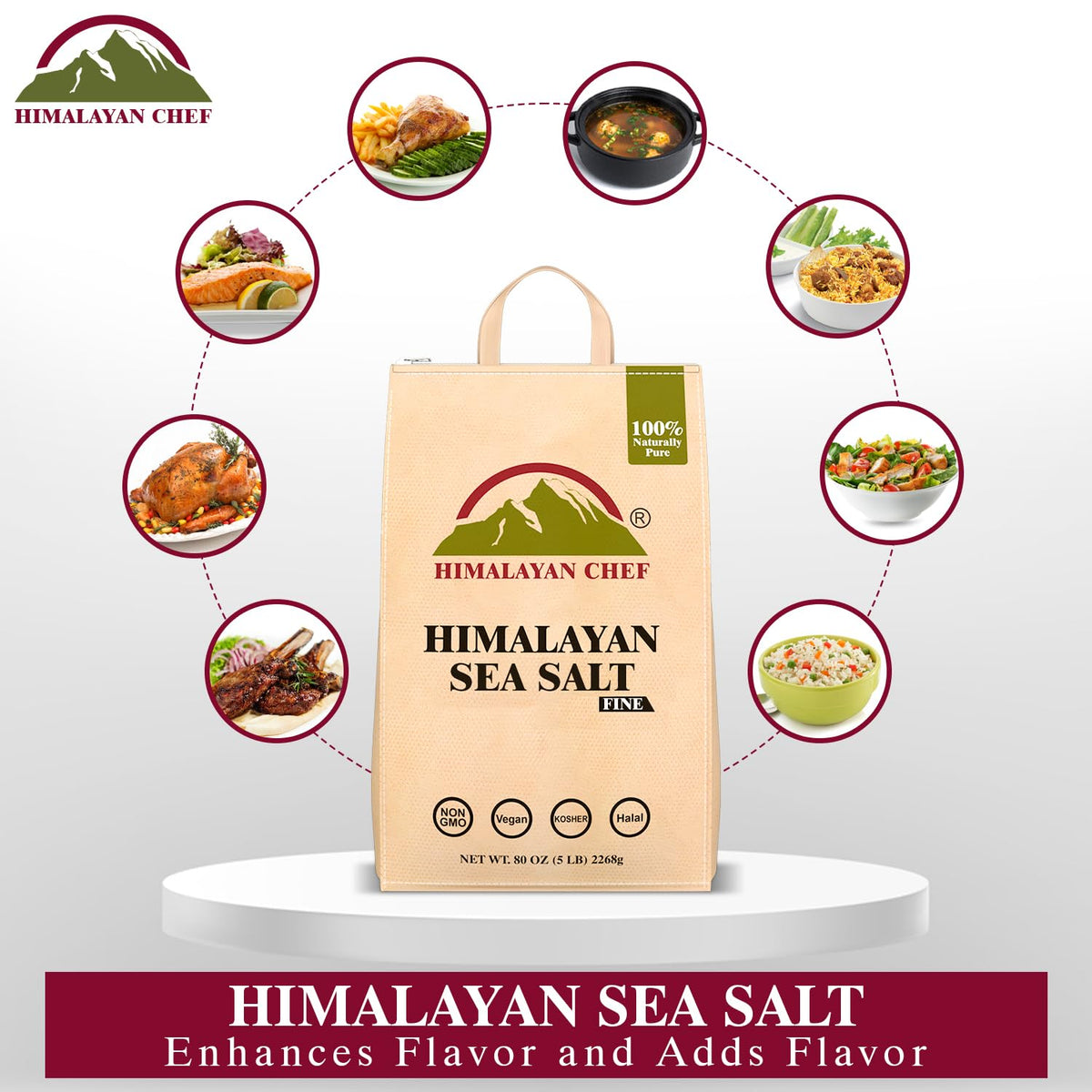 Himalayan Chef Sea Salt Fine - Unrefined Mineral Salt, 5 lb Bag (1 Pack)