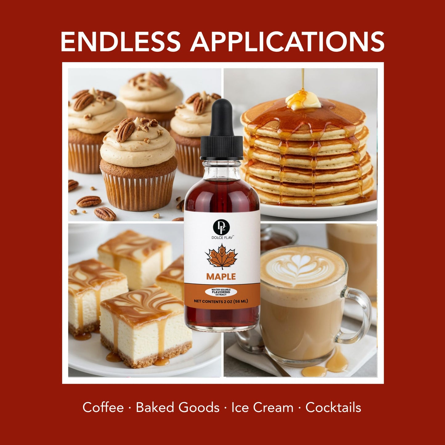 Dolce Flav Maple Extract - 2 Ounce Water-Soluble Multipurpose Flavoring Ideal for Baked Goods  Beverages  Coffee  Desserts & Ice Cream - Perfect Kitchen Gift for Holidays