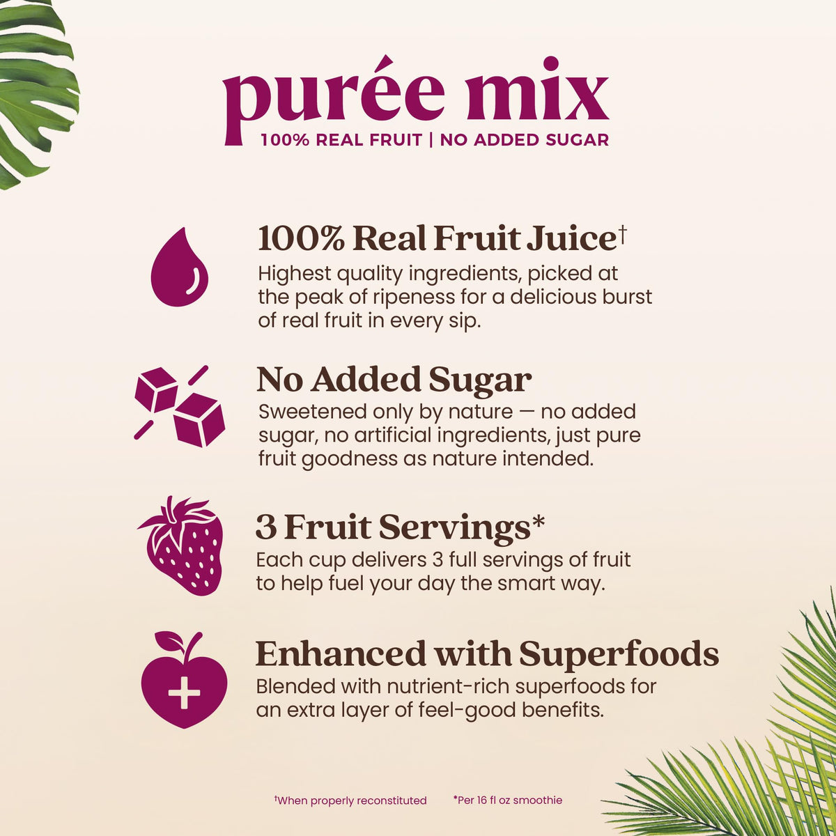 Smartfruit Perfect Peach + Energy, 100% Real Fruit Pur  e, Non-GMO, No Additives, Vegan - 48 Fl. Oz