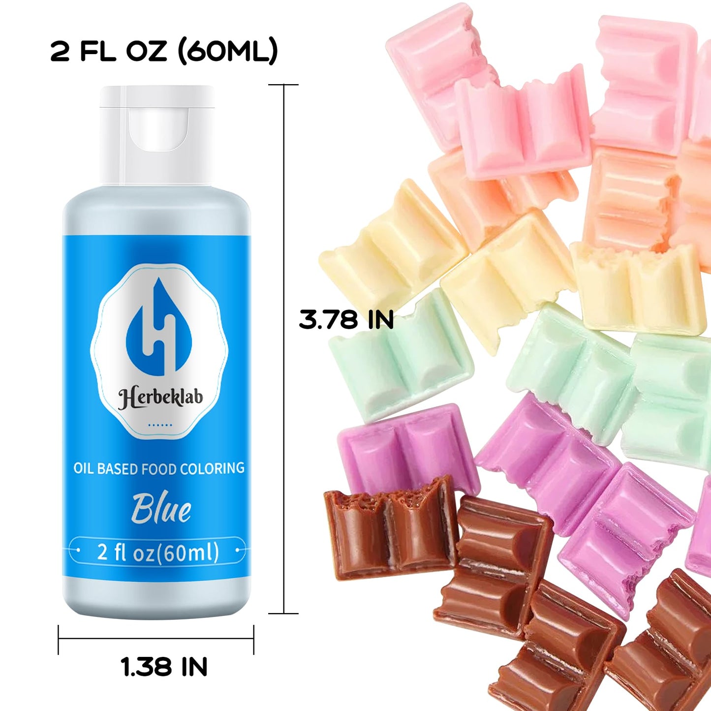 Herbeklab Blue Oil Based Food Coloring - Professional Grade Dye, 2 fl oz, Sky Blue, Ideal for Melting Chocolate, Candy Melts, Baking