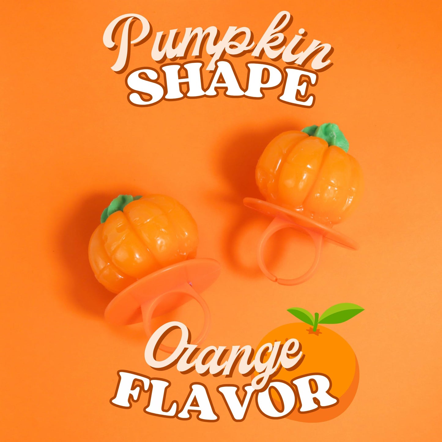 Sweetzo Pumpkin Lollipop Rings - Orange-Flavored Halloween Candy, 24 Count, Individually Wrapped for Parties and Goodie Bags