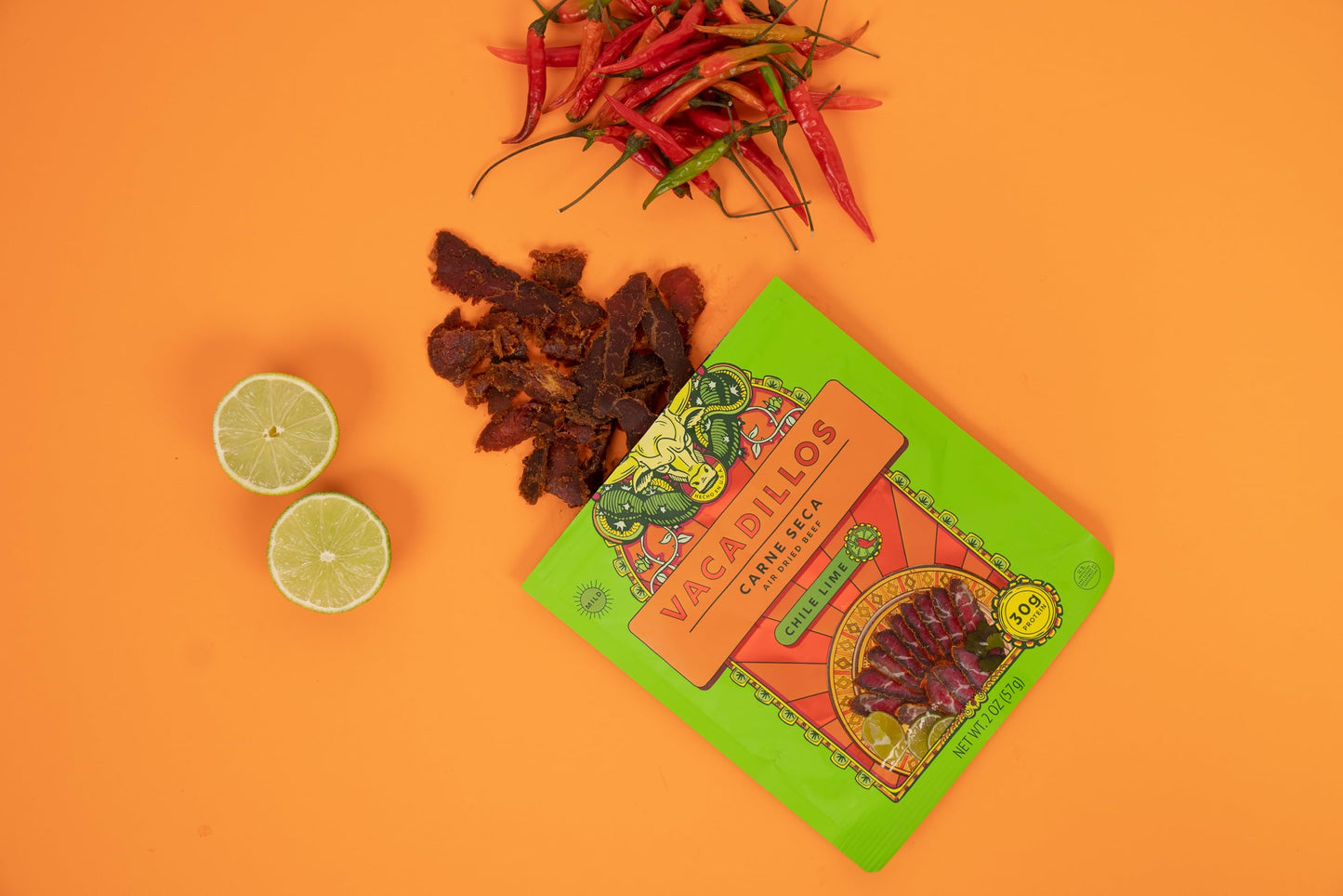 Vacadillos High Protein Beef Jerky - Chile Lime, Sugar Free, Gluten Free, Keto Friendly, 2 Ounce (Pack of 4)