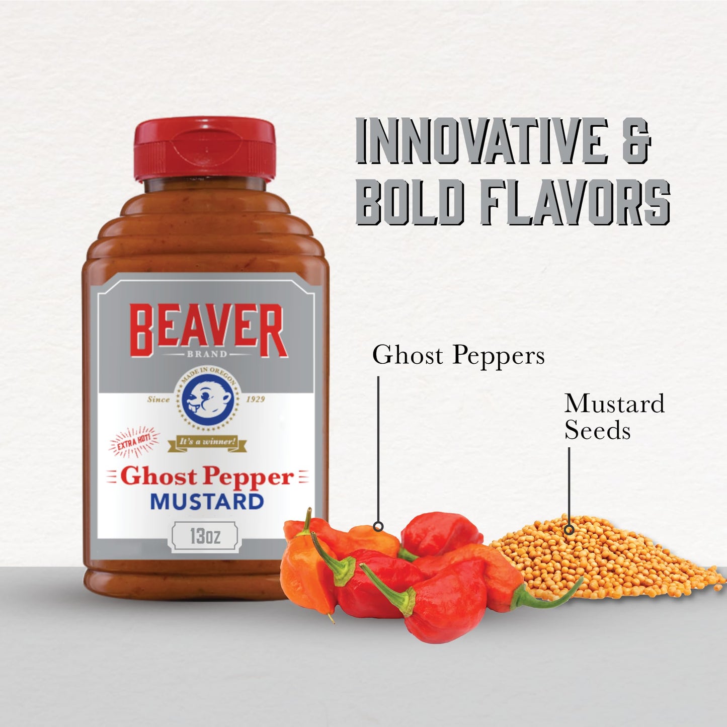 Beaver Ghost Pepper Mustard, 13 Ounce Squeeze Bottle
