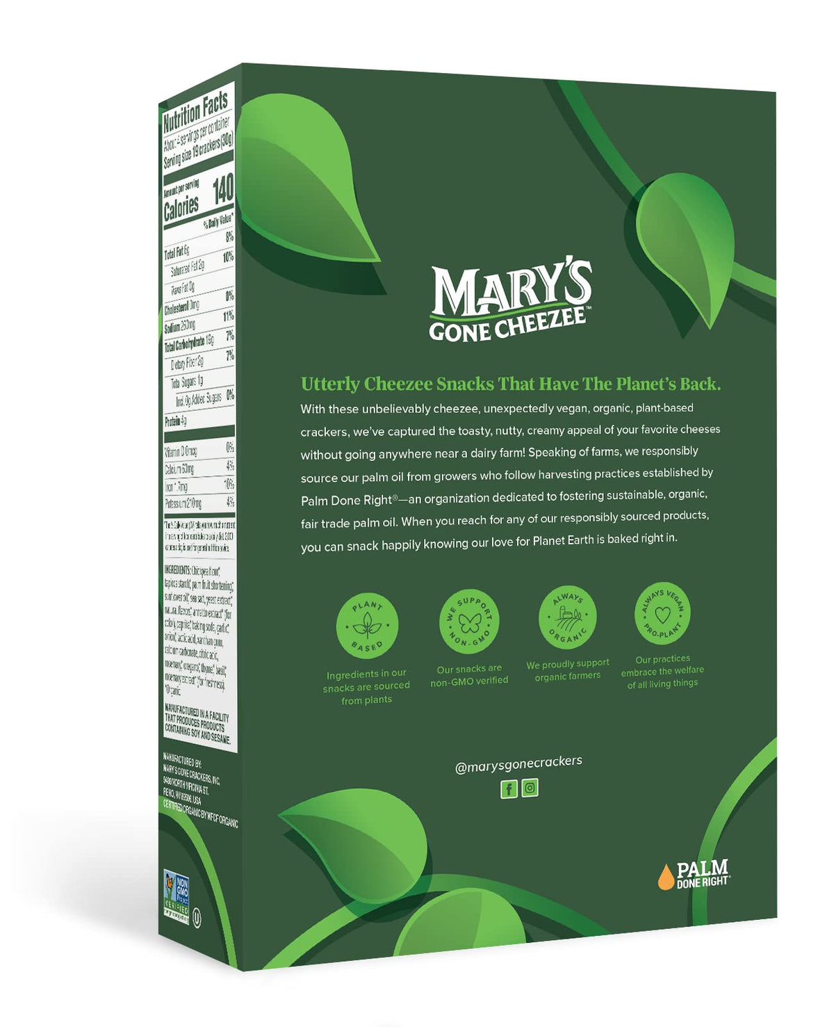 Marys Gone Cheezee Plant-Based Crackers, Cheese & Herb Flavor, Vegan, Dairy Free, Toasty and Tangy Organic Snack, 4.25 Ounce (Pa