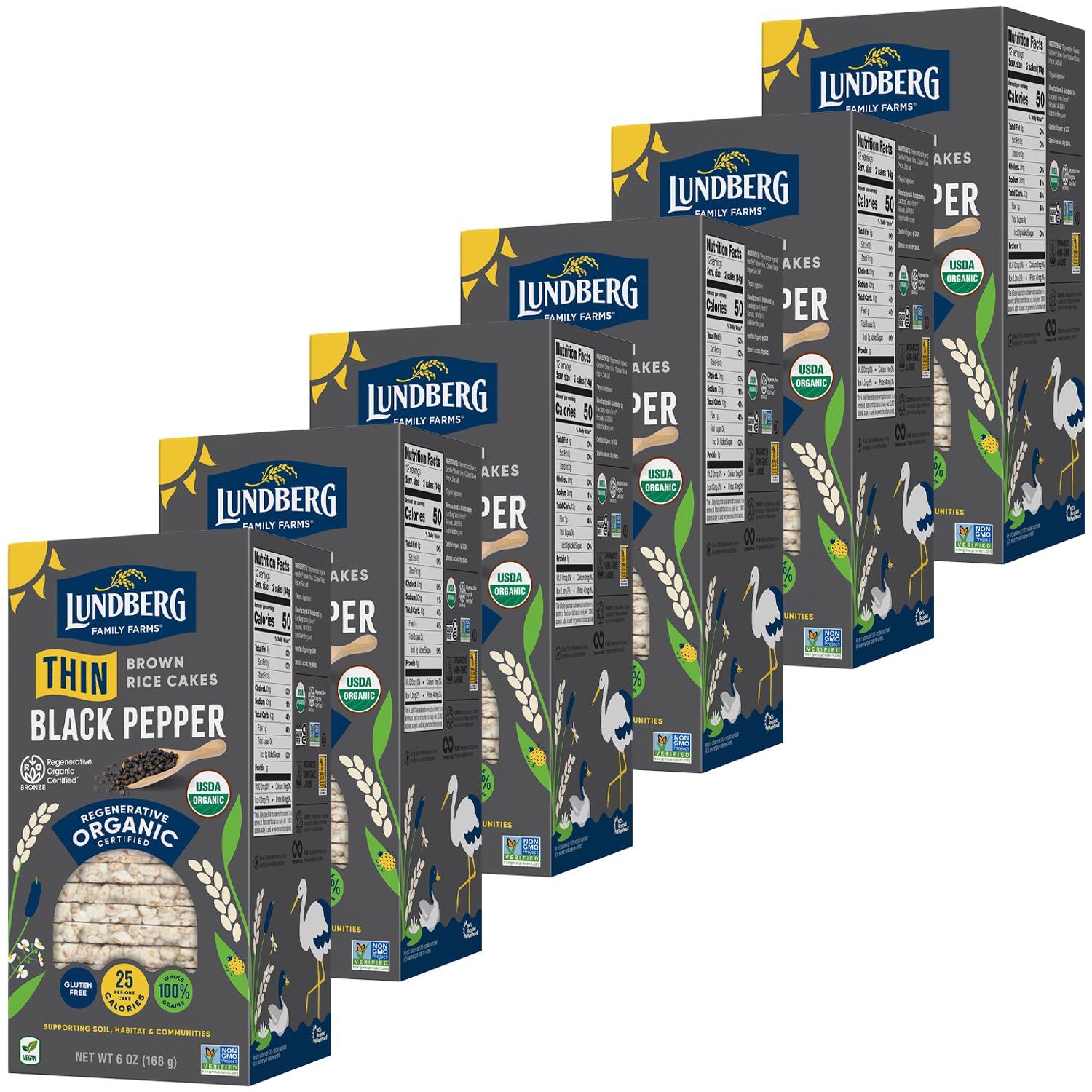 Lundberg Thin Stackers - Rice Cakes, Organic Brown Rice With Organic Cracked Black Pepper And Sea Salt, Healthy Snacks For Adult